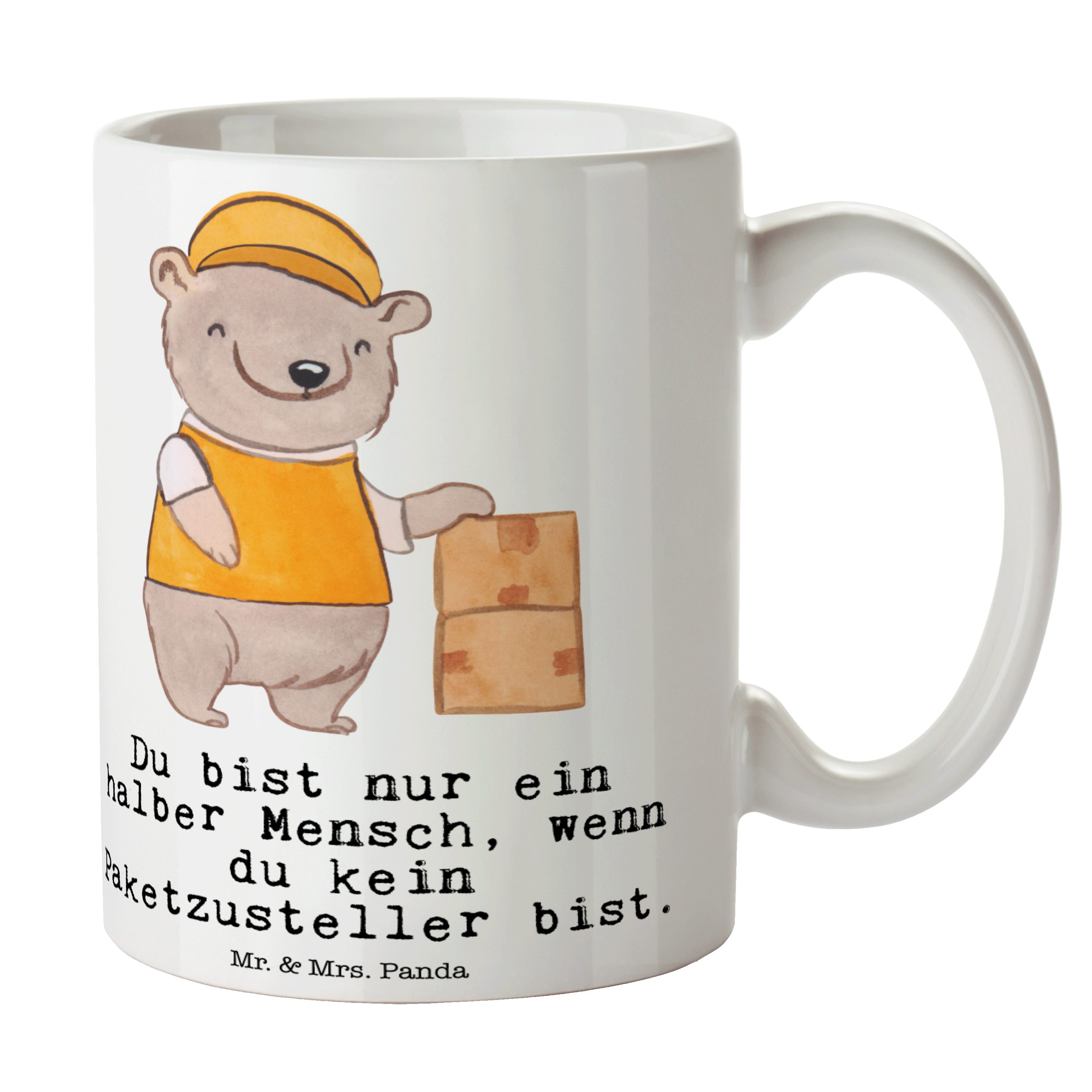 Mr. & Tasse, Keramik Panda Paketzusteller Geschenk, Geschenk, mit Paketbote, Tasse Herz Weiß Mrs. - 