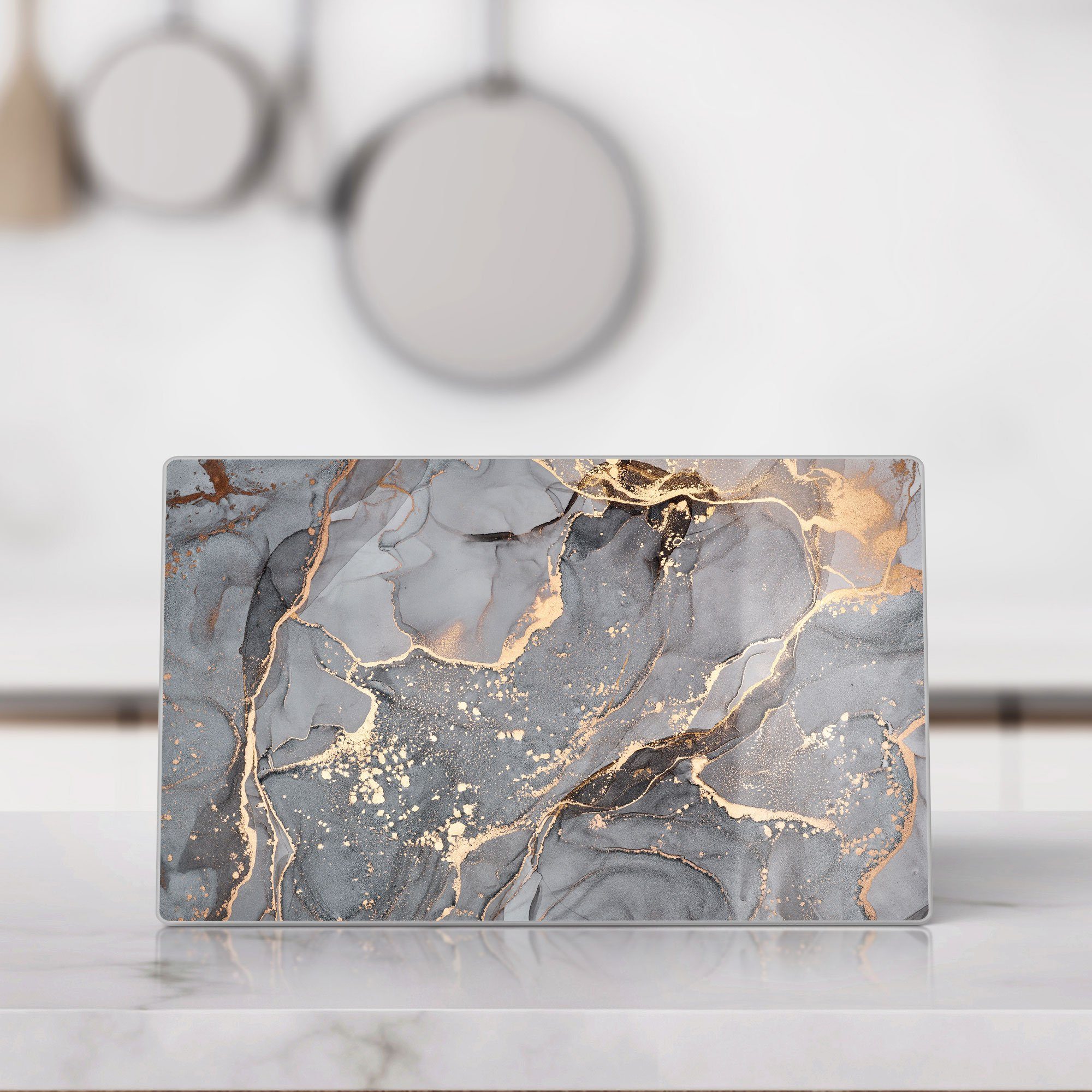 DEQORI Schneidebrett 'Elegantes Marmormuster', Glas, Platte Frühstücksbrett Schneideplatte