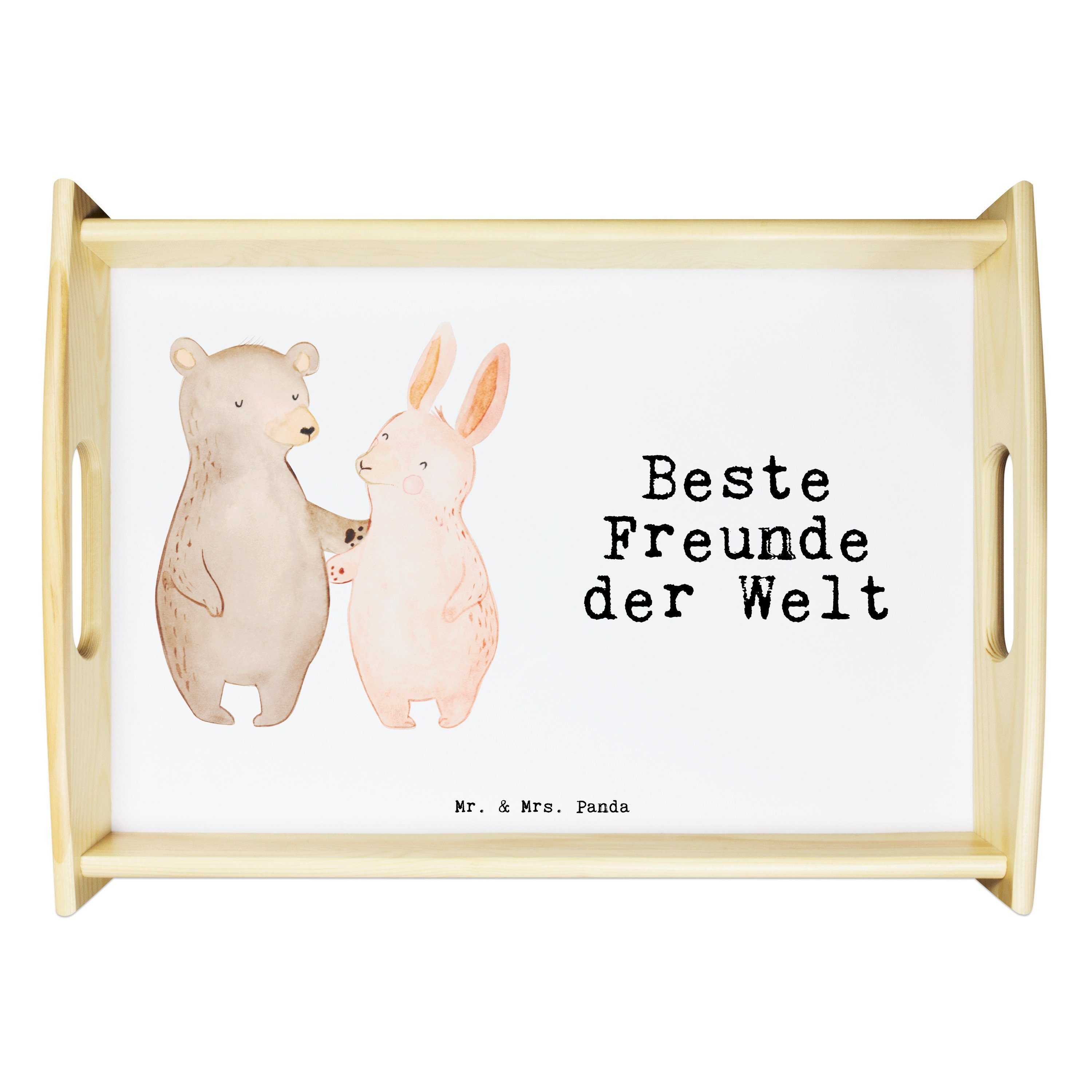 Mr. & Mrs. Panda Tablett Hase Beste Freunde der Welt - Weiß - Geschenk, Geburtstag, Holztablet, Echtholz lasiert, (1-tlg)