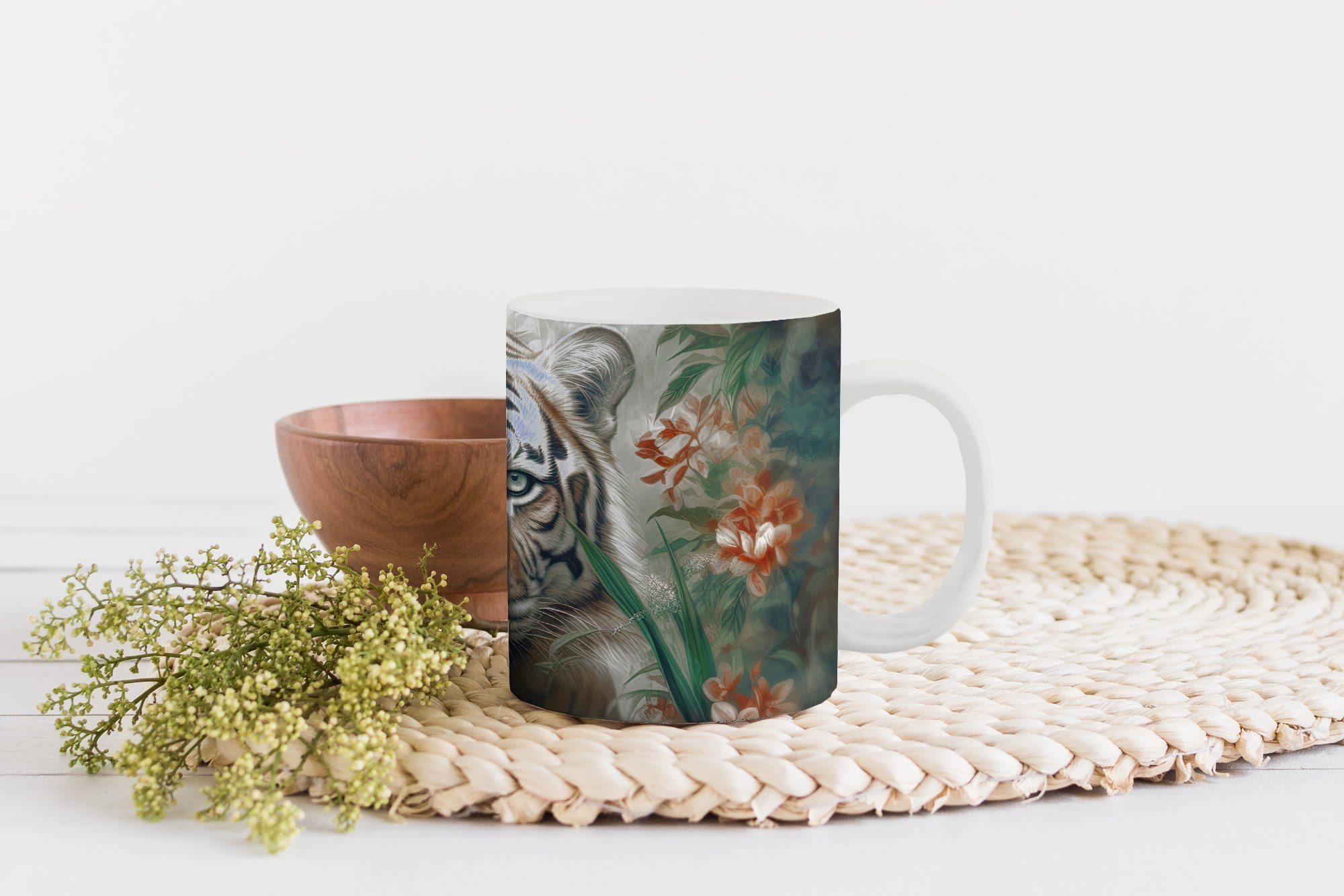 Tasse Dschungel - Tiger Tiere Teetasse, - Becher, Teetasse, - Blumen, Keramik, Geschenk Kaffeetassen, MuchoWow Schmetterlinge -