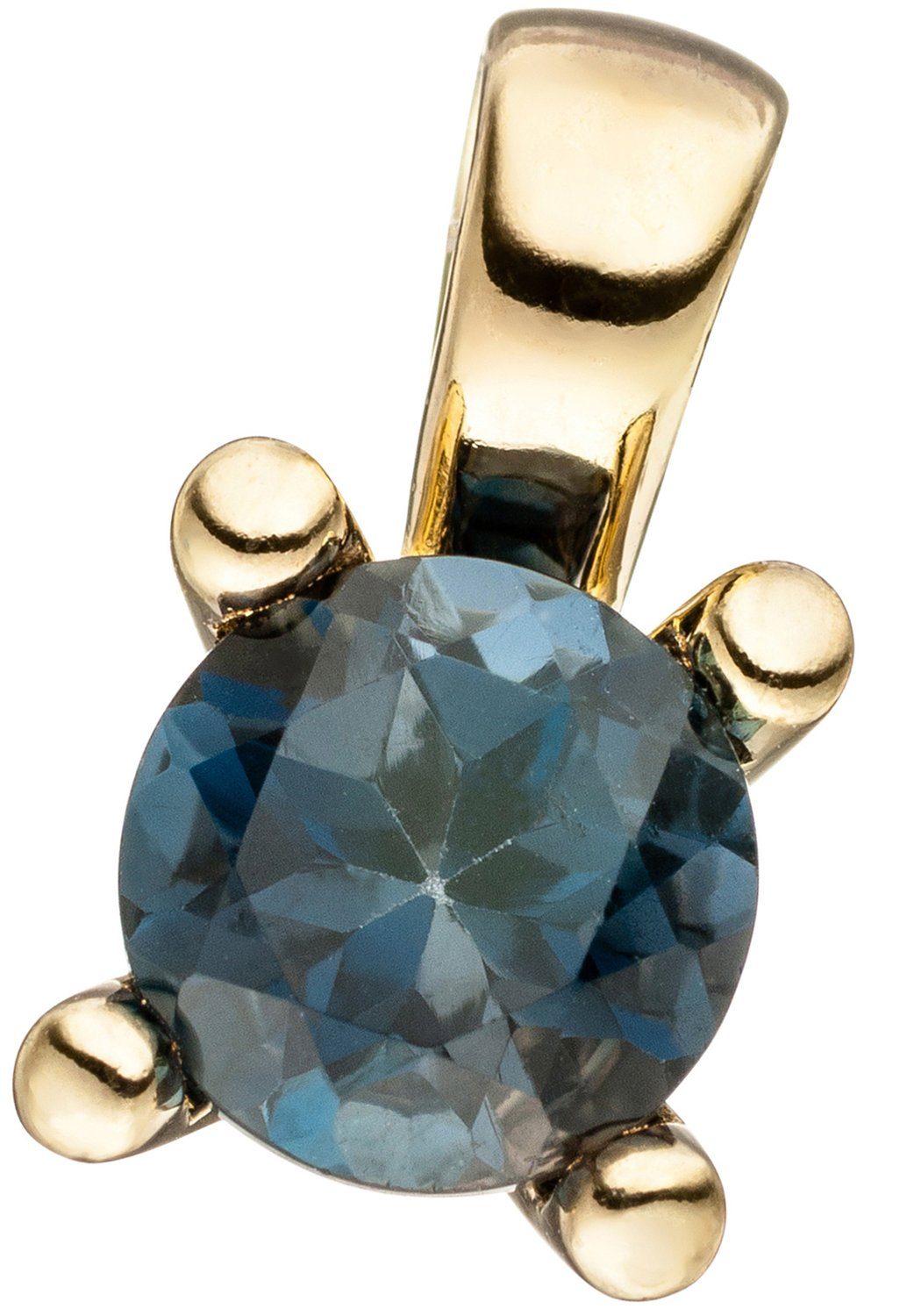 JOBO Kettenanhänger Kleiner Anhänger 6 mm, 14 Karat 585 Gold mit Blautopas London Blue