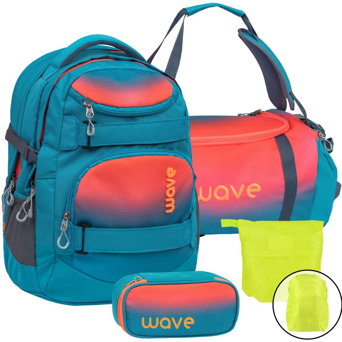 ab Schule, Klasse, Bluebird Schultasche, mit Wave Set Infinity, Orange and Neon Regenhülle 5. Schulrucksack Ombre weiterführende