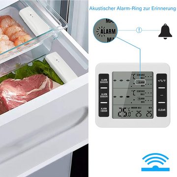 BlingBin Kühlschrankthermometer Funk Kühlschrank Thermometer Digital mit 2 Sensoren, 3-tlg., Temperatur Alarm, Innen-/Außentemperatur, MIN/MAX für Gefrierschrank