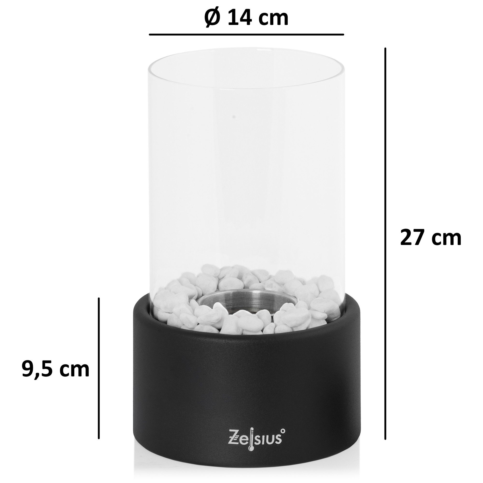 Zelsius Tischfeuer Tischkamin für Indoor und Outdoor, Schwarz, Ø 16,5 x 27 cm, Ethanol