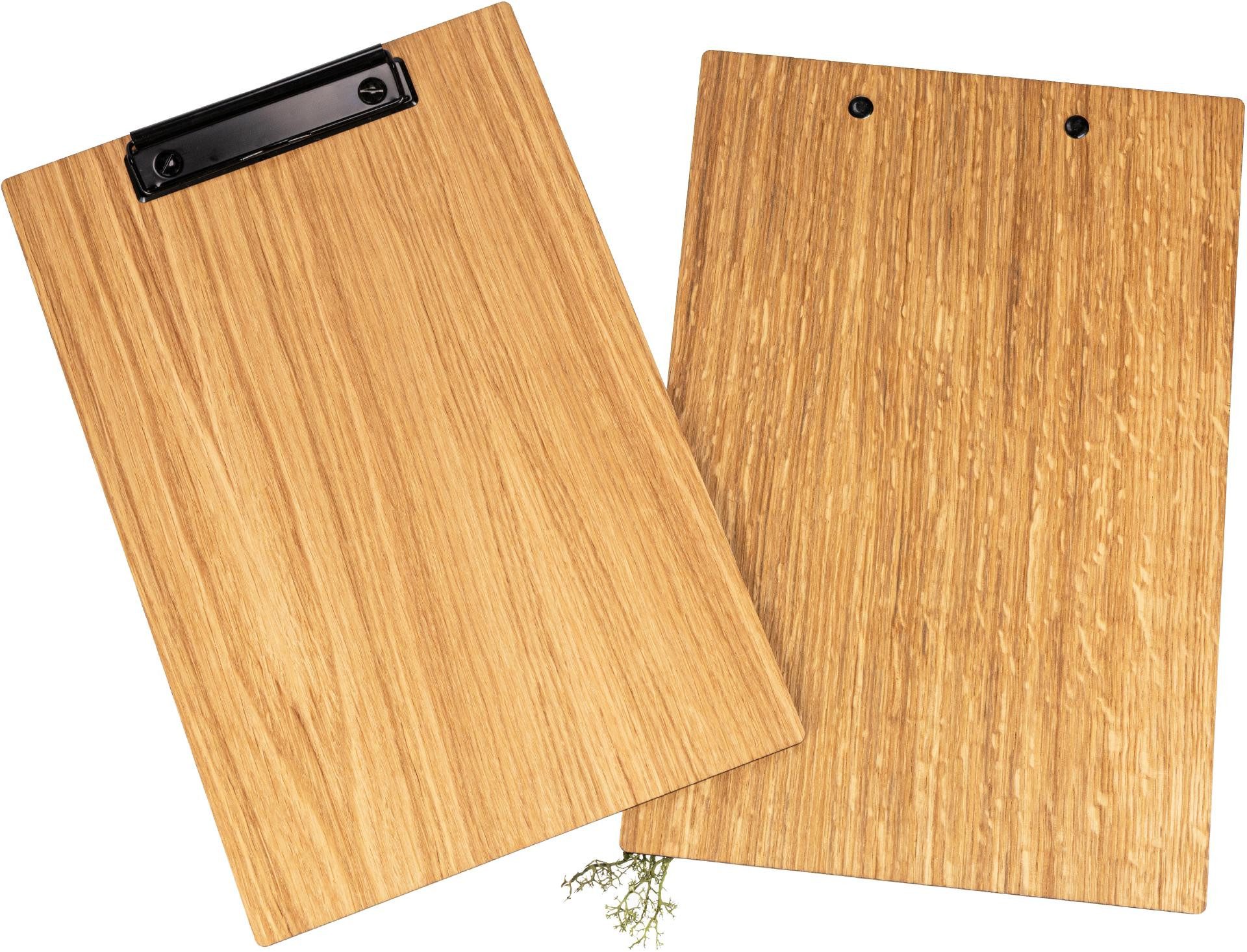 Holz Frank Schreibmappe Eiche Klemmbrett DIN A4 geölt - FSC® - mit Briefklemme Schwarz