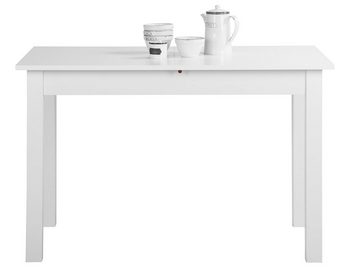 möbelando Esstisch Crawley, Moderner Esszimmertisch aus Spanplatte melaminharzbeschichtet in Weiß mit 1 Auszugsplatte. Breite 120 (160) cm, Höhe 76,5 cm, Tiefe 70 cm