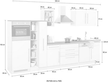 Kochstation Küchenzeile KS-Samos, mit E-Geräten, Breite 350 cm mit Stangengriffen aus Metall