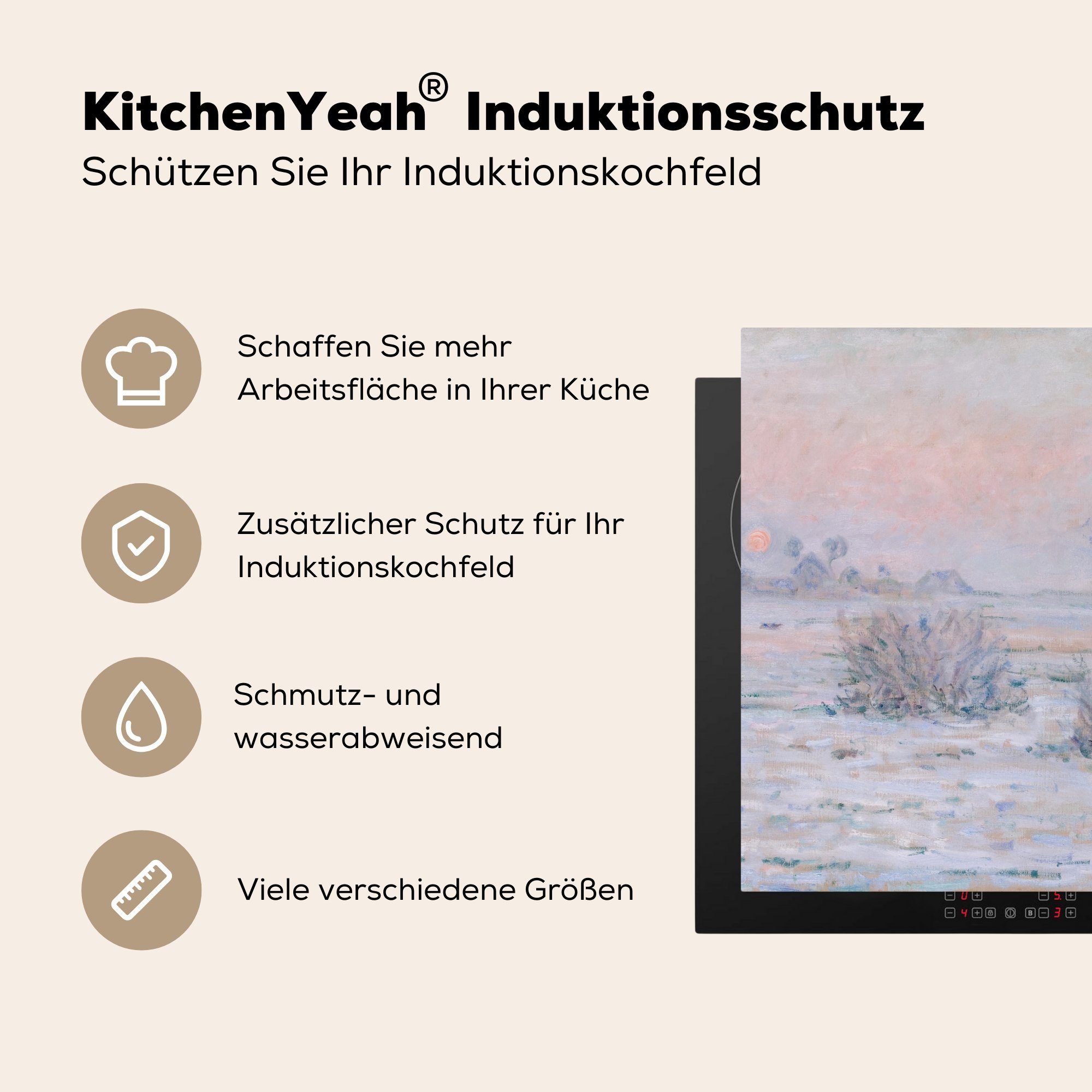 78x78 Claude Herdblende-/Abdeckplatte Ceranfeldabdeckung, MuchoWow tlg), für Wintersonne küche Monet, - Vinyl, (1 cm, Arbeitsplatte Lavacourt