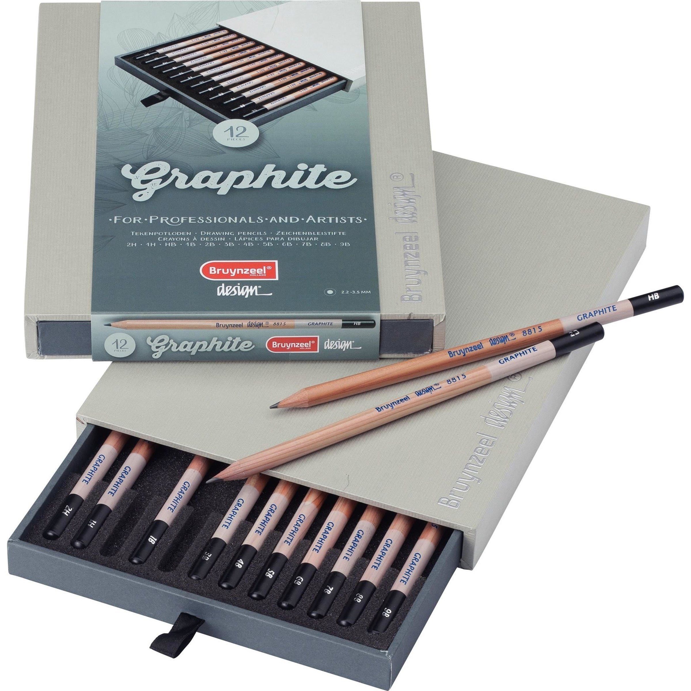 Bruynzeel Bleistift Graphit Zeichenbleistift-Set, (12-tlg), 12 Stifte 2H bis 9B