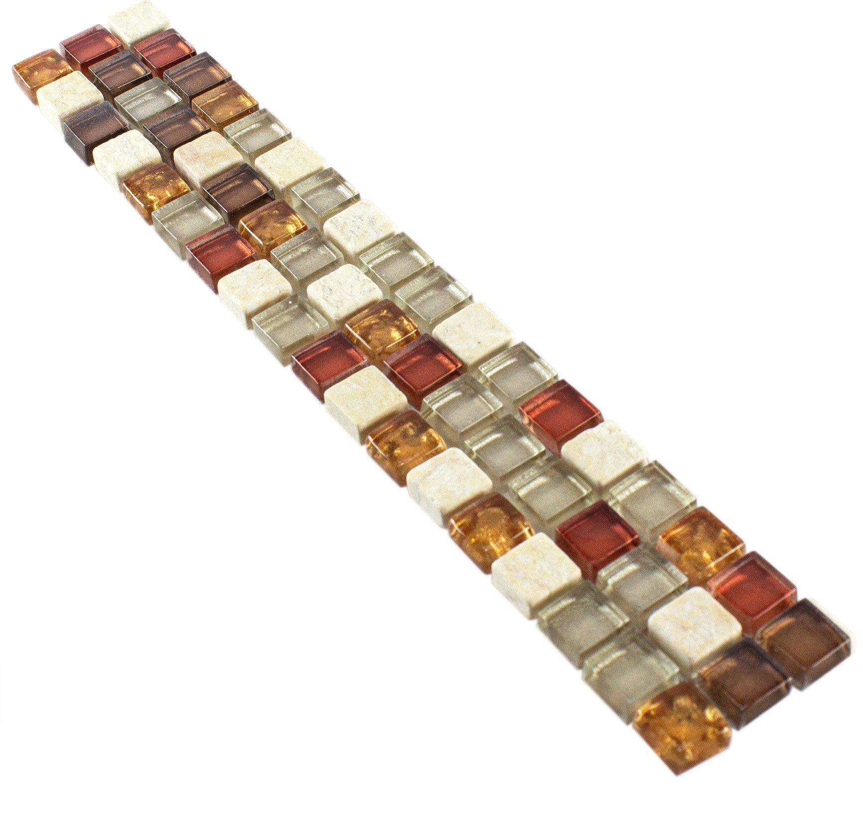 Mosafil Mosaikfliesen Glas Naturstein Bordüre Sparta Cream Bronze Gold, Glas-Marmor 30.000x4.800, gold-bronze-cream, Verlegefertig auf ein Netz geklebt - Wasserfest