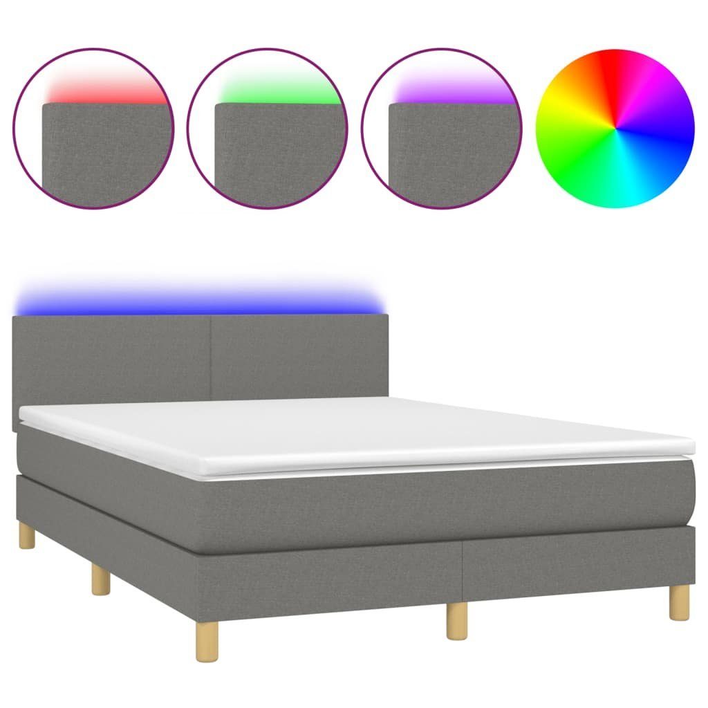 vidaXL Boxspringbett 140 x 200 cm Boxspringbett mit Matratze LED Dunkelgrau 140x200 cm Sto