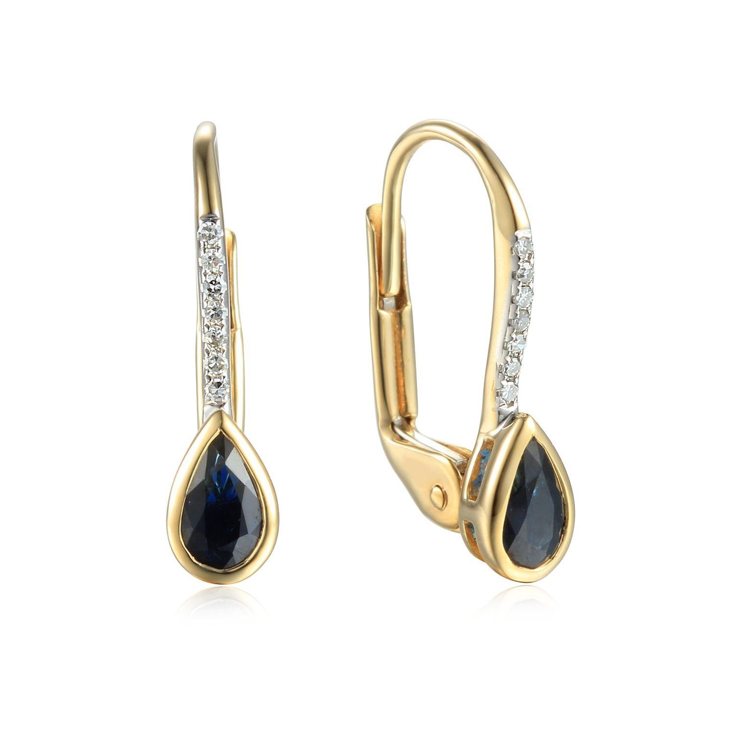 Stella-Jewellery Paar Ohrhänger 585er Gelbgold Ohrringe Saphir und  Diamanten (inkl. Etui, Gold Ohrschmuck), Blautopas ca. 1,86 ct.