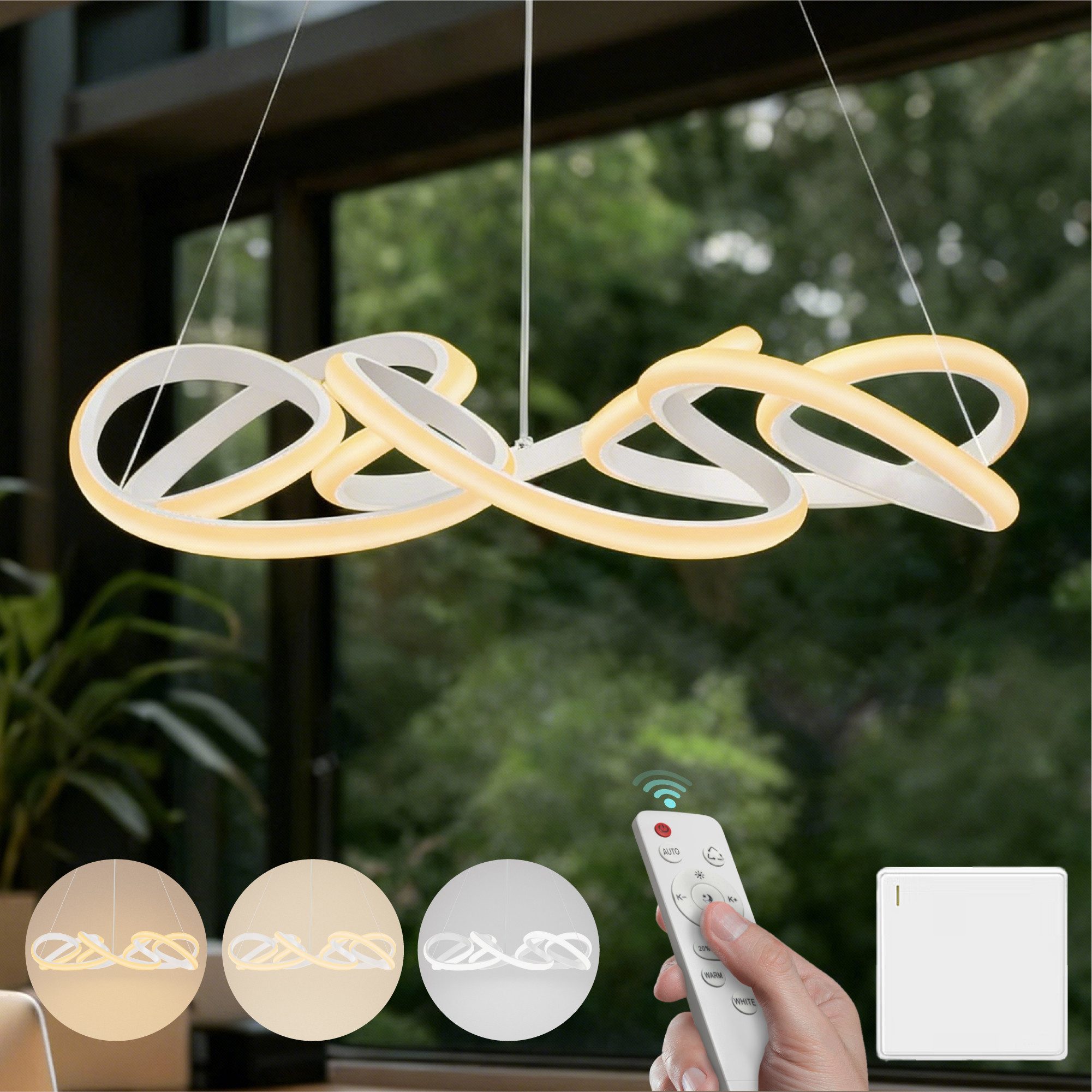 Mai & Mai Pendelleuchte Pendellampe LED Hängelampe Weiß höhenverstellbar 67W Alivetta25040, LED-Pendelleuchte aus Kohlenstoffstahl und Silikon