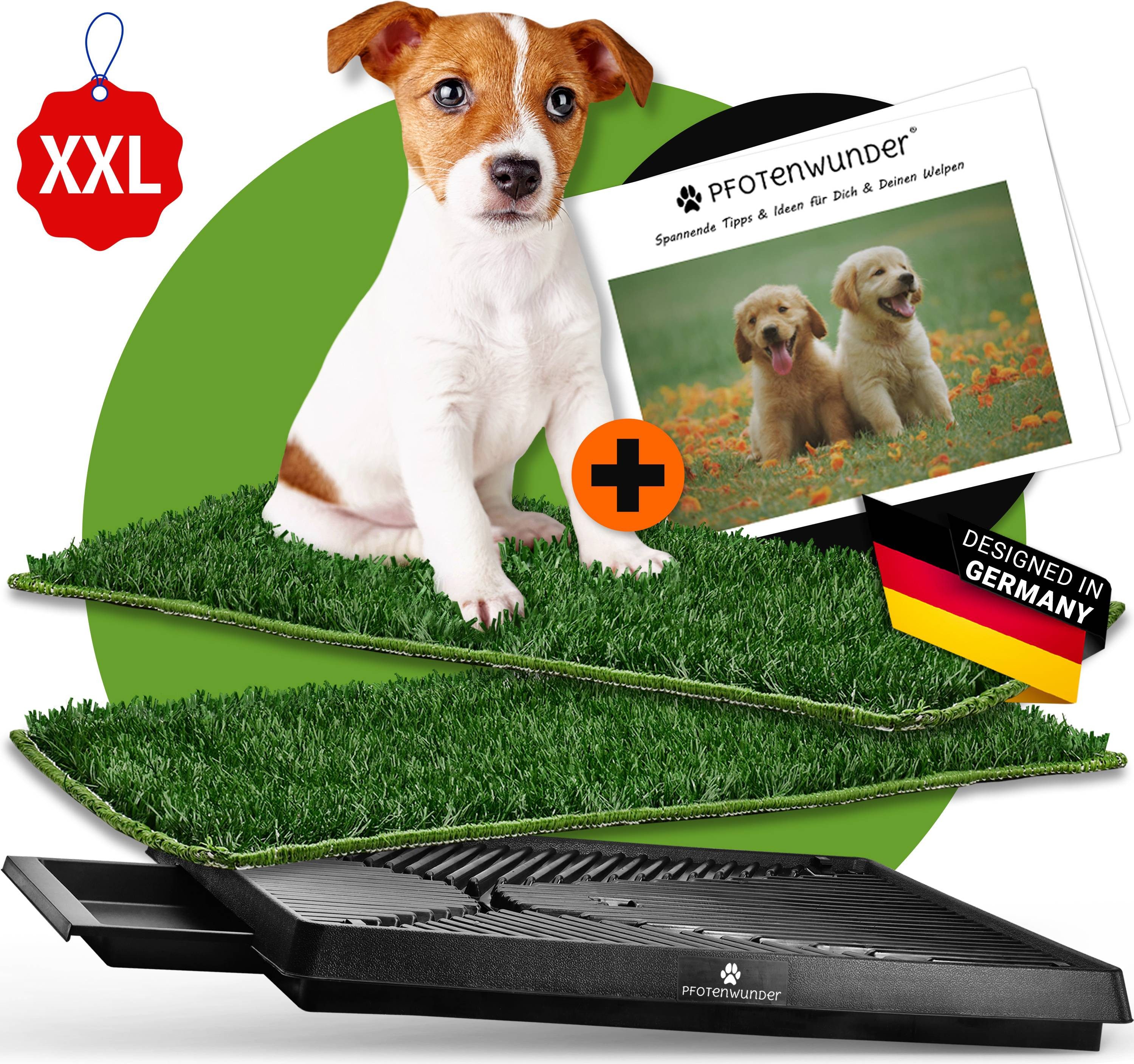 PfotenWunder Hundetoilette Hundetoilette XL 76*51cm Hunde-Klo kleine große Hunde Welpen-Toilette, Inkl 2 Easy-Wash-Rasen, 2x Anti-Rutsch-Pads mit der Hundetoilette
