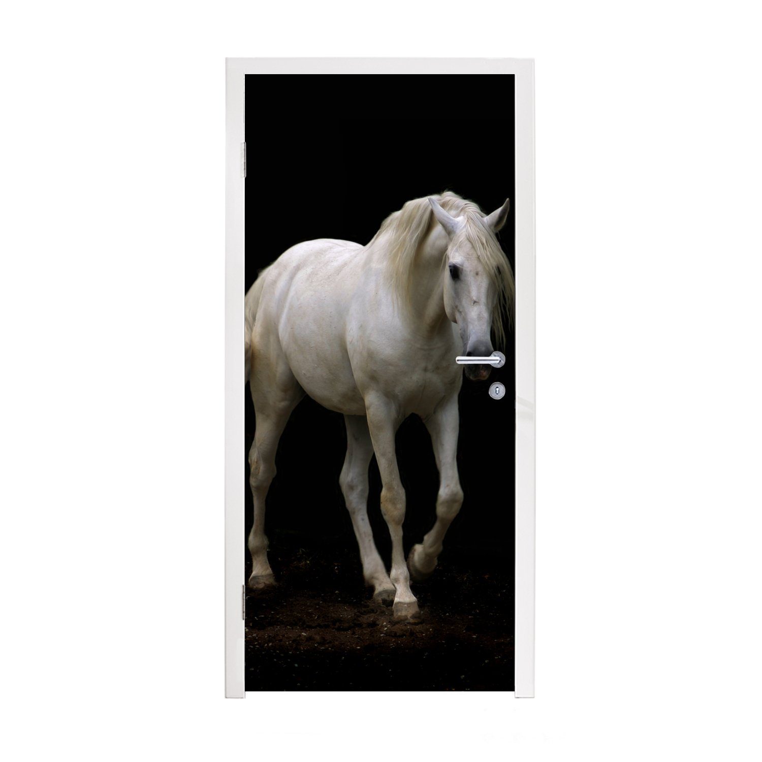 MuchoWow Türtapete Pferde - Nutztiere - Schwarz, Matt, bedruckt, (1 St), Fototapete für Tür, Türaufkleber, 75x205 cm