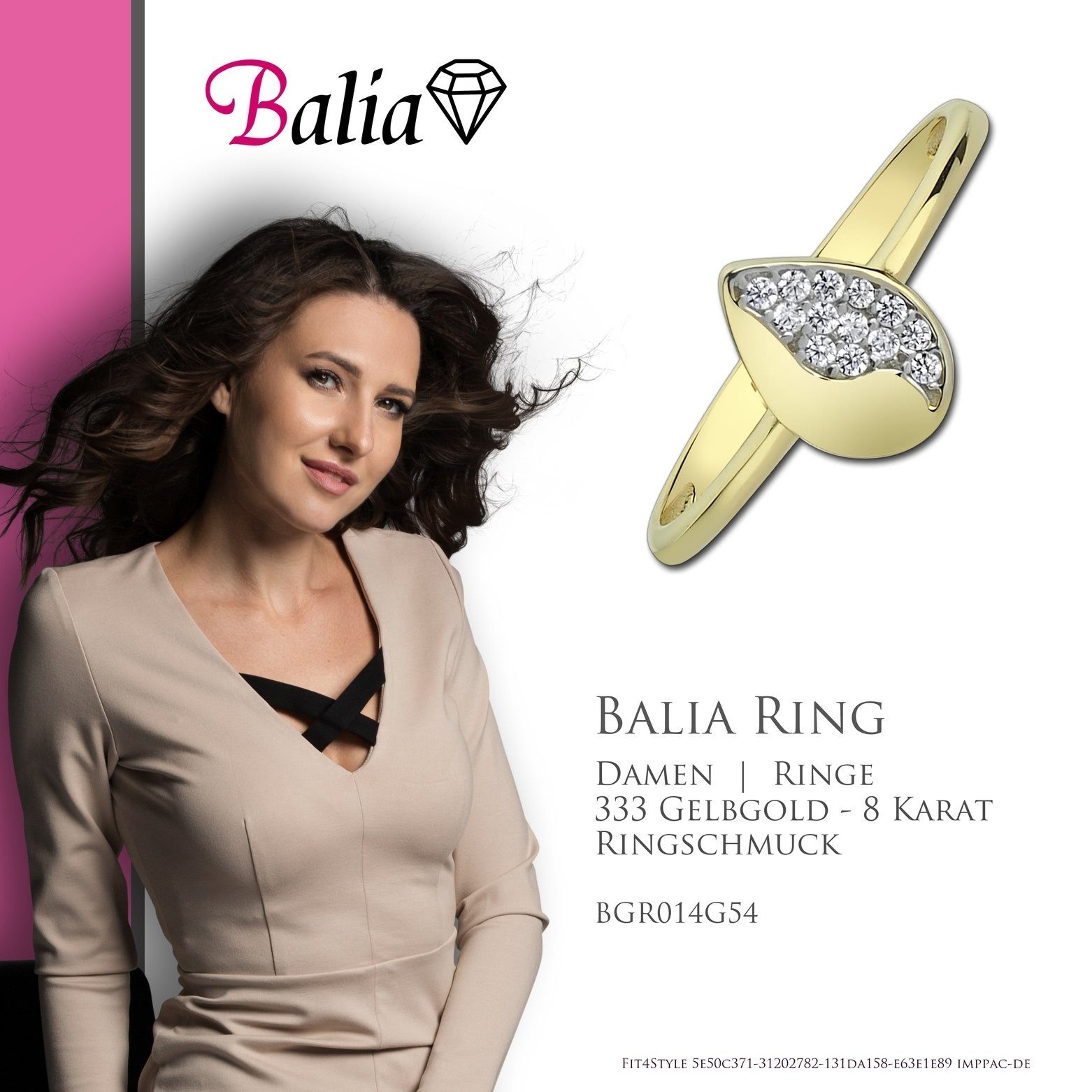 (Fingerring), Goldring 333 Karat Damen 8Karat Balia Balia Ringe, (17,2) Blatt, Gr.54 Damen Gelbgold 8 54 Ring Gelbgold -