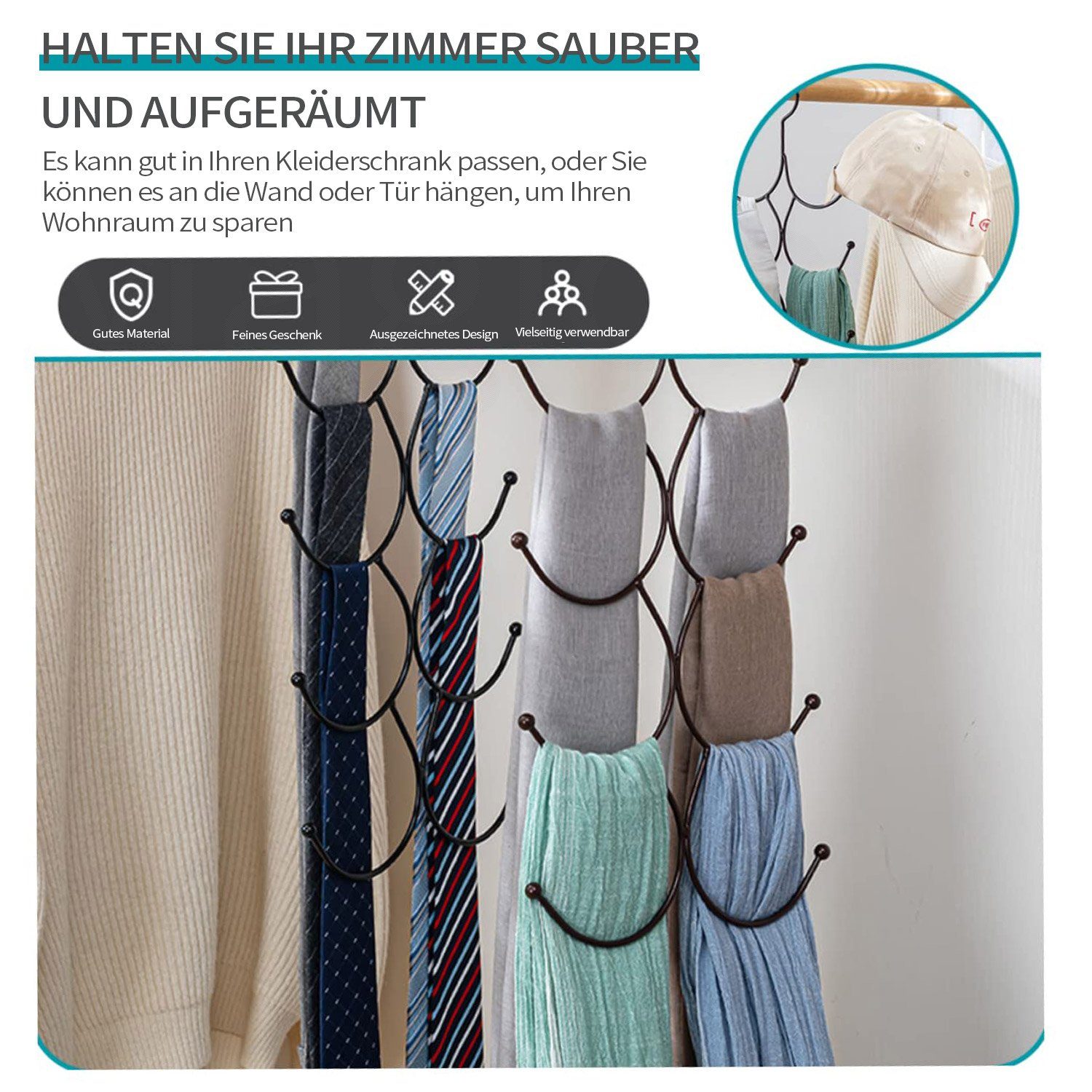Kleiderbügel Schalhalter,Lagerung Schals,Gürtel, Krawatten, MAGICSHE 20.5×52.5cm für schwarz