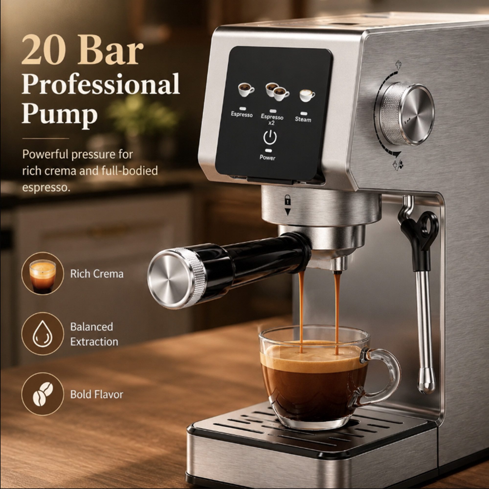 ibettertec Kaffeebereiter 2-in-1 Edelstahl Siebträger Espressomaschine, Siebträgerfilter 58 mm, Doppelbezug einstellbar Individuelle Extraktionszeit