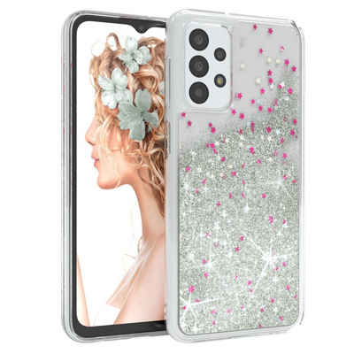 EAZY CASE Handyhülle Liquid Glittery Case für Samsung Galaxy A23 5G 6,6 Zoll, Kratzfeste Silikonhülle stoßfestes Back Cover Phone Case Etui Silber