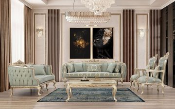 Casa Padrino Sessel Luxus Barock Sessel Grün / Antik Gold - Prunkvoller Wohnzimmer Sessel mit elegantem Muster - Barock Wohnzimmer Möbel