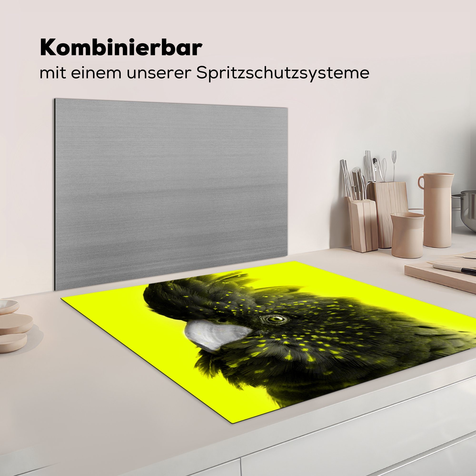 MuchoWow Herdblende-/Abdeckplatte Kakadu Ceranfeldabdeckung, - Gelb cm, Arbeitsplatte Vinyl, 78x78 - Schwarz, küche für tlg), (1