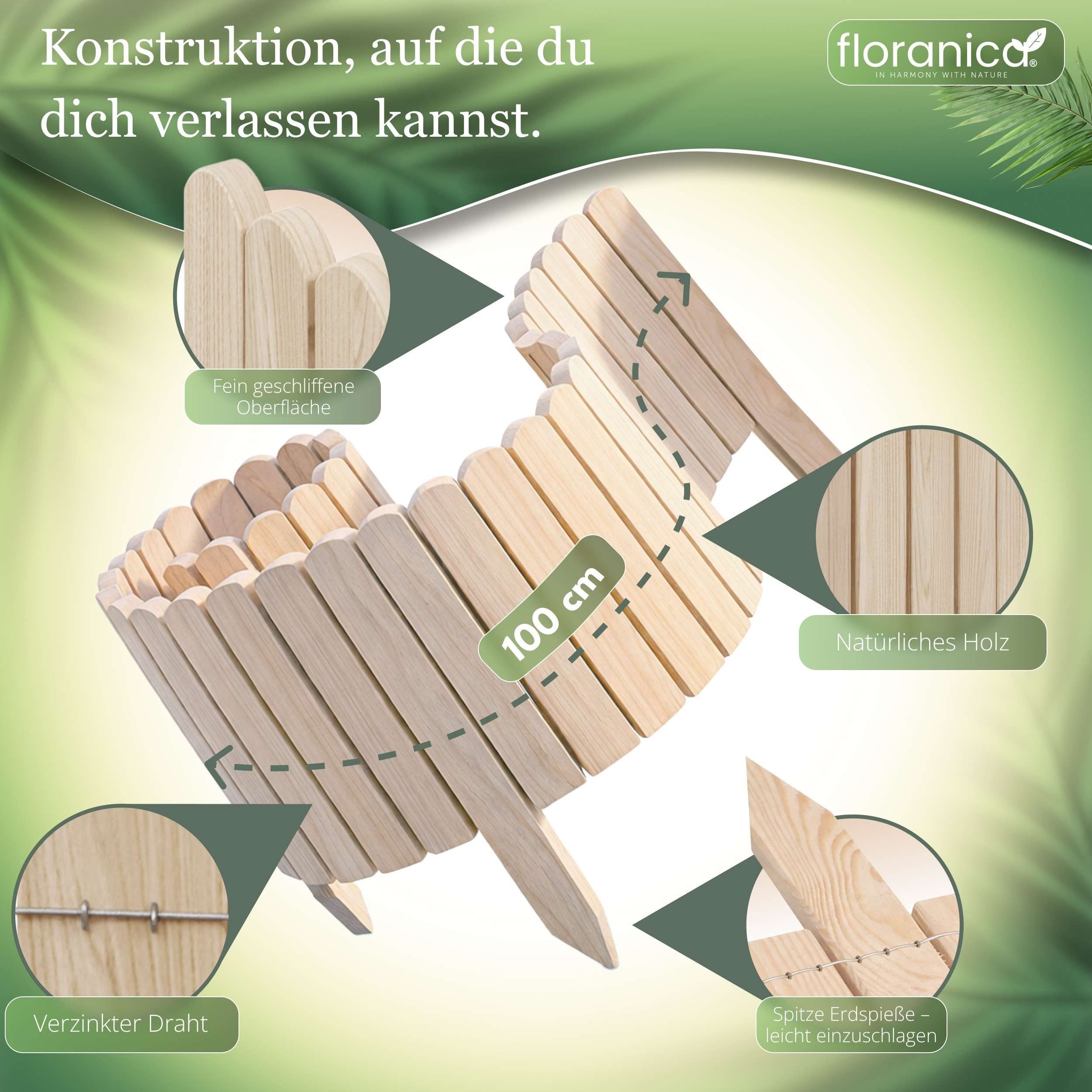 Floranica Palisade Rasenkante Beeteinfassung Beetumrandung Rollzaun Holzzaun Gartenzaun, LxH: 100x10 cm, Naturholz, Dekozaun Umzäunung für Garten Blumenbeetee Wege Rasenbegrenzung