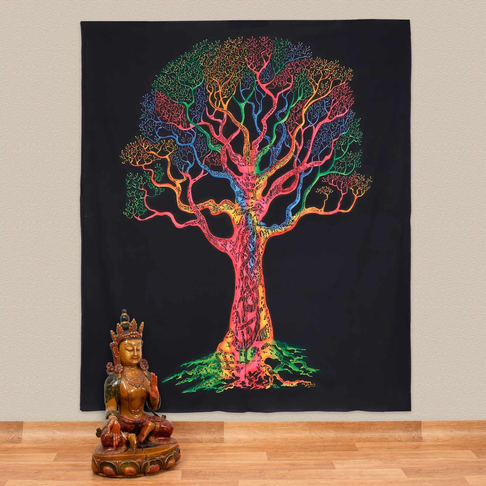 KUNST UND MAGIE Wandteppich XL Tagesdecke Wandbehang Deko Baum Meditation UV Aktiv ca. 200x240 cm