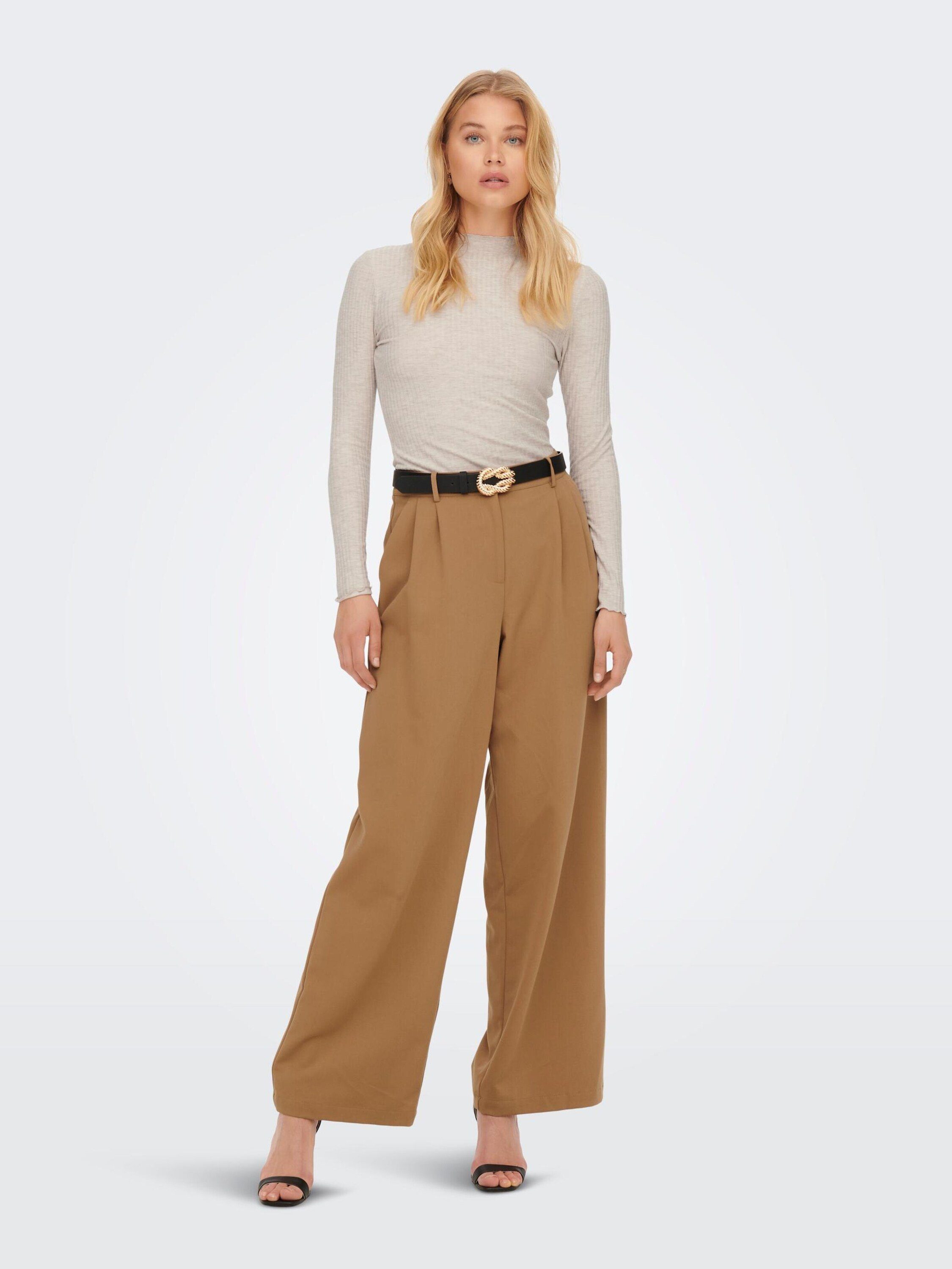 ONLY Emma Rüschen, Detail Weiteres Beige (1-tlg) Details, Langarmshirt Plain/ohne