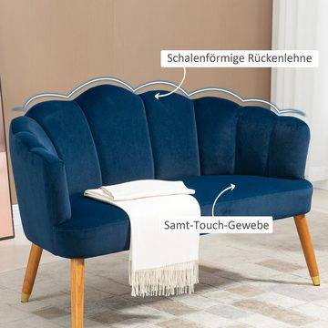 HOMCOM Loveseat 2-Sitzer Sofa im Retrodesign, Holzbeine, Velvet-Touch