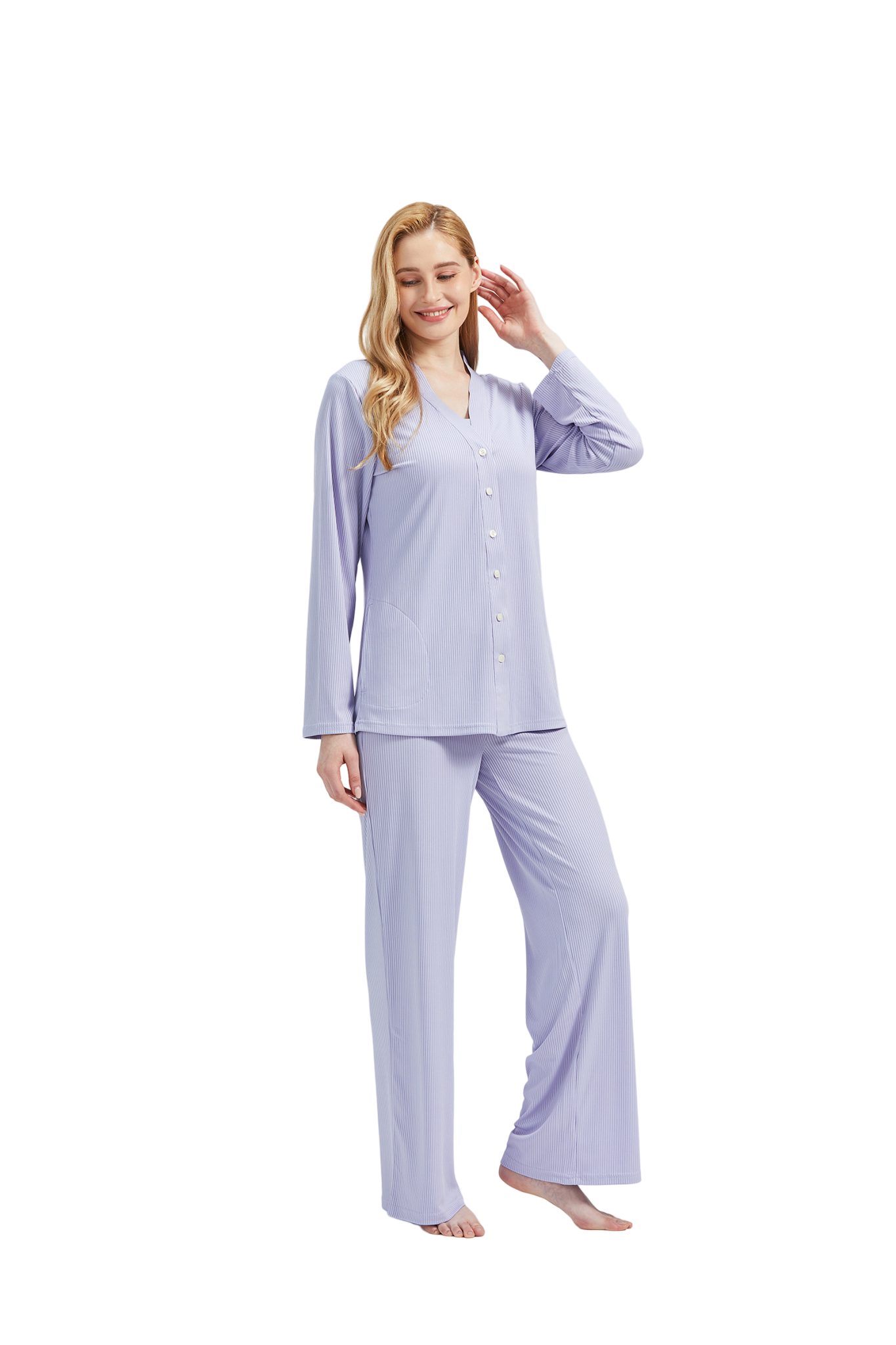 M-Diamant Schlafanzug Damen Pyjama-Set Damenwäsche V-Ausschnitt 3 teilig (Set, 3 tlg) 3-teiliges Set: Jacke mit V-Ausschnitt und Knöpfen, Trägertop und Hose