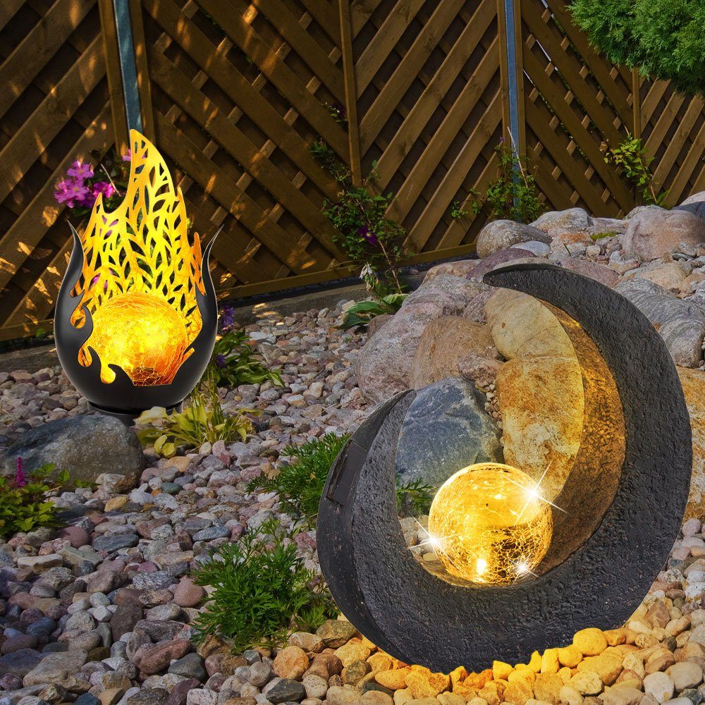 GLOBO LIGHTING LED Solarleuchte, LED-Leuchtmittel fest verbaut, Warmweiß, 2x LED Solarlampen für den Außenbereich