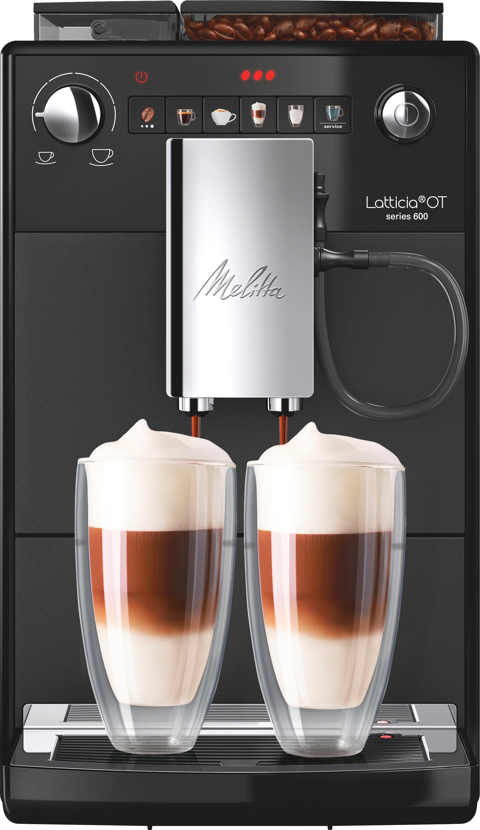 Latticia® schwarz, One Touch Wassertank XL F300-100, Bohnenbehälter kompakt, Kaffeevollautomat XL Melitta & aber
