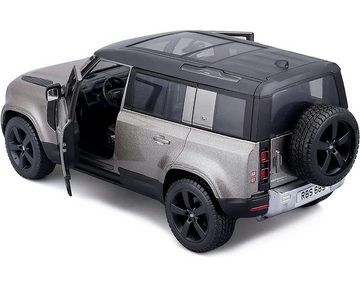 Bburago Modellauto 18-21101 - Land Rover Defender '22 (silber), Maßstab 1:24, Originalgetreue Innenausstattung