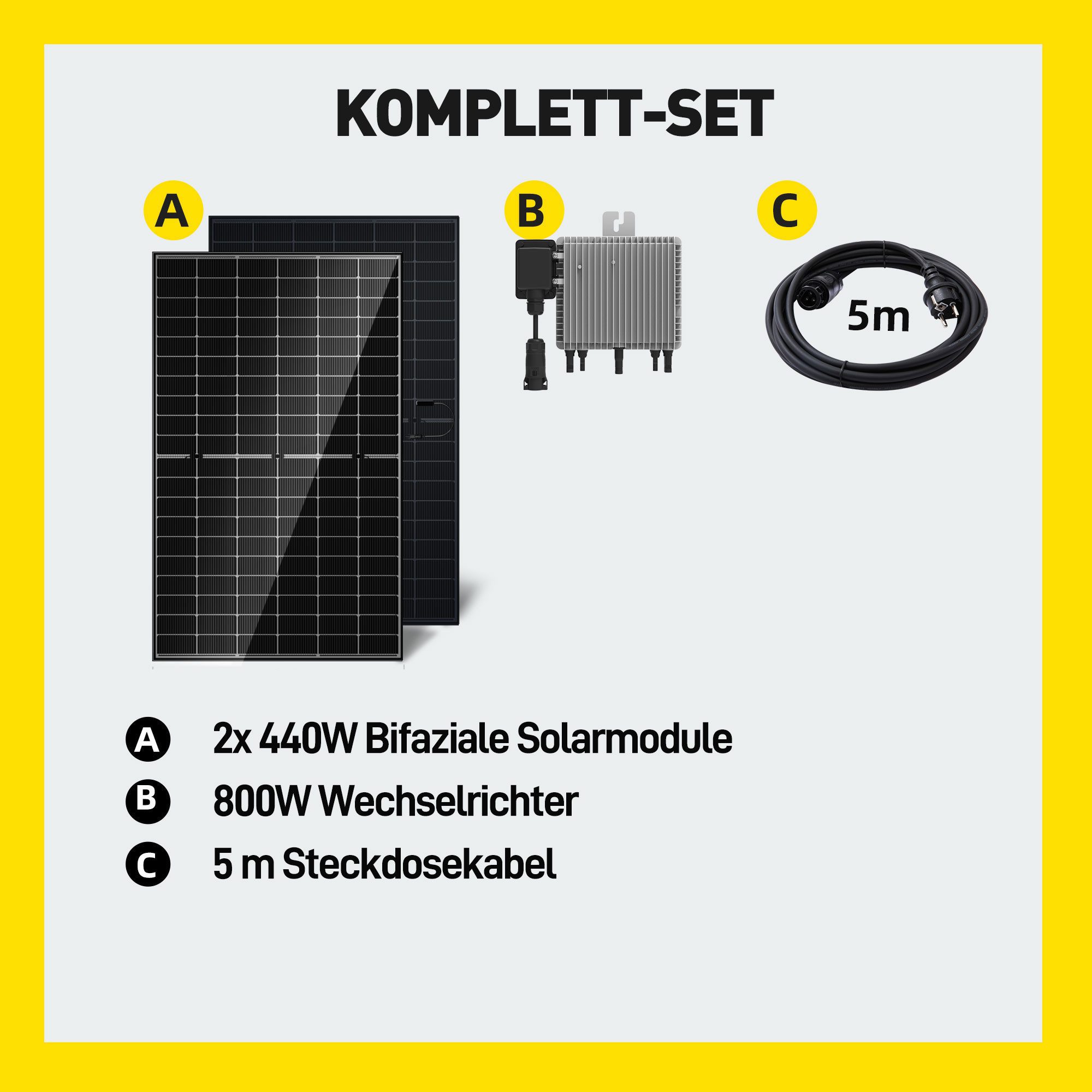 SolarMars Balkonkraftwerk 800W/880W/1320W/1760W/1920W Bifazial, (mit 2x440W Bifazialer Solarpanel), balkonkraftwerk 800W komplett steckdose, Wechselrichter 800W
