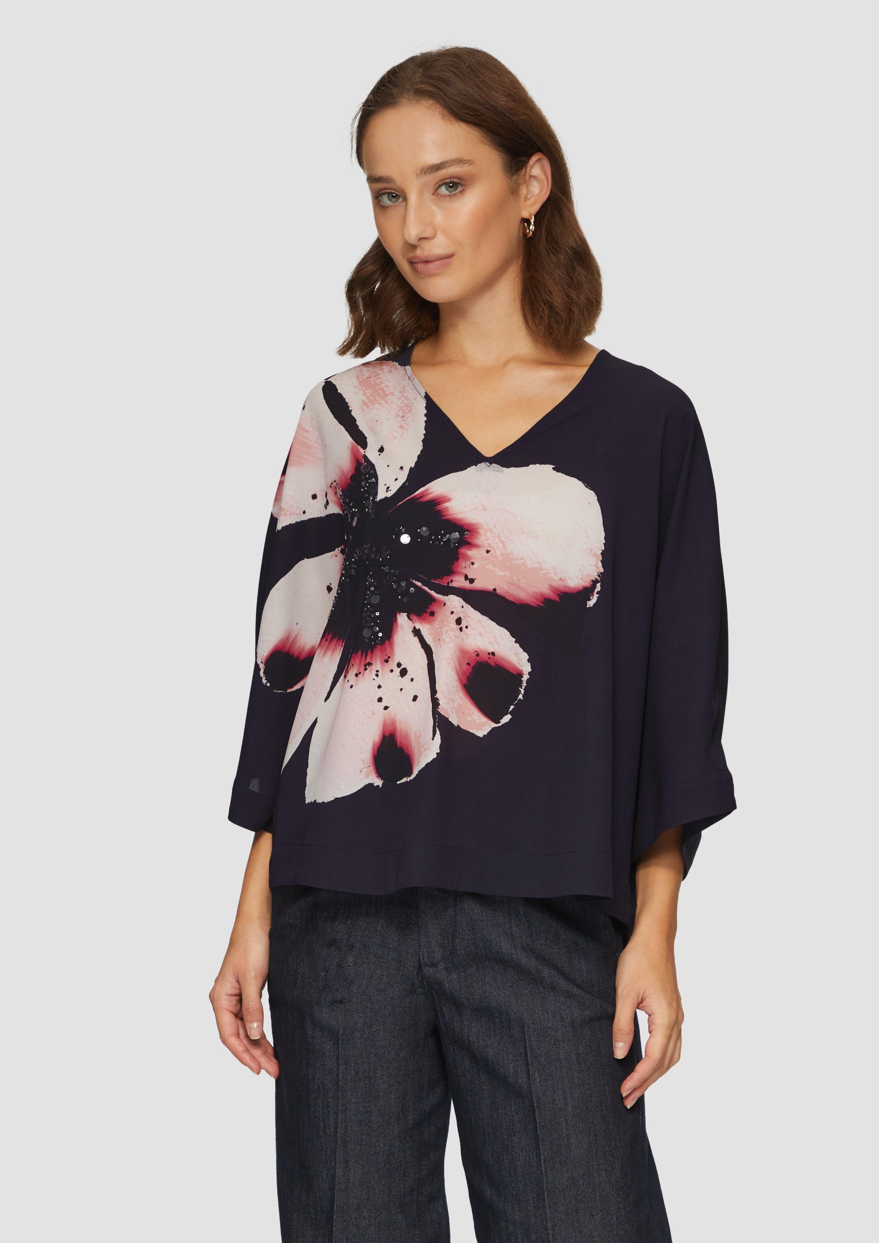 Langarmbluse Verkürzte Crêpe-Bluse im Loose Fit mit Pailletten