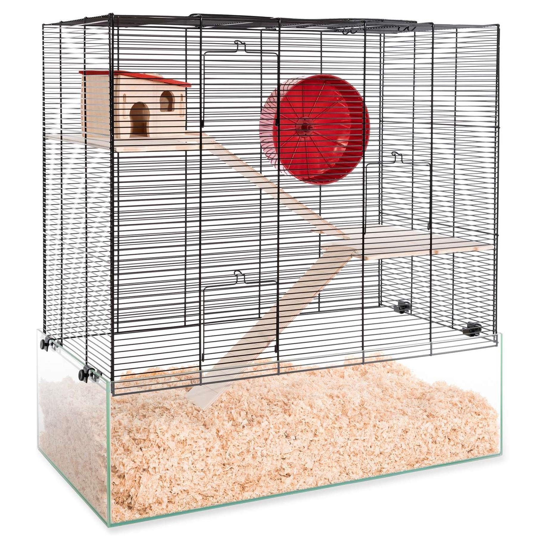 Kleintierkäfig Mäuse- & Hamsterheim Kleintierkäfig OREGON Holzausstattung & Laufrad