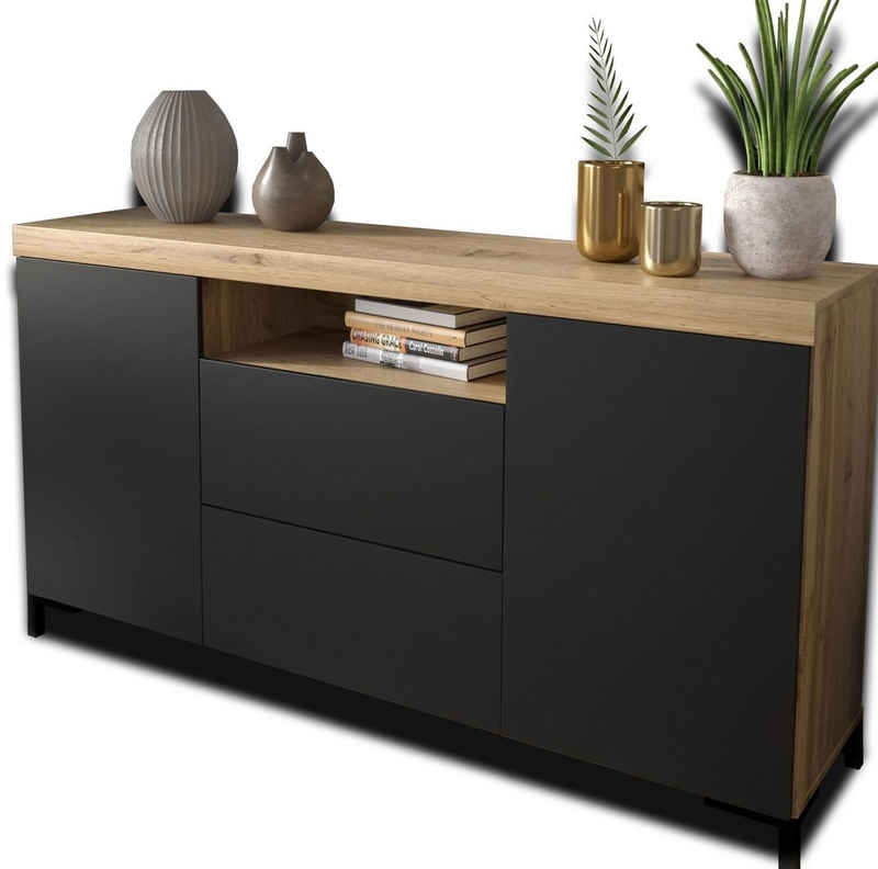 Domando Sideboard Sideboard Ravello M2, Breite 164cm, Push-to-open-System, hohe schwarze Füße