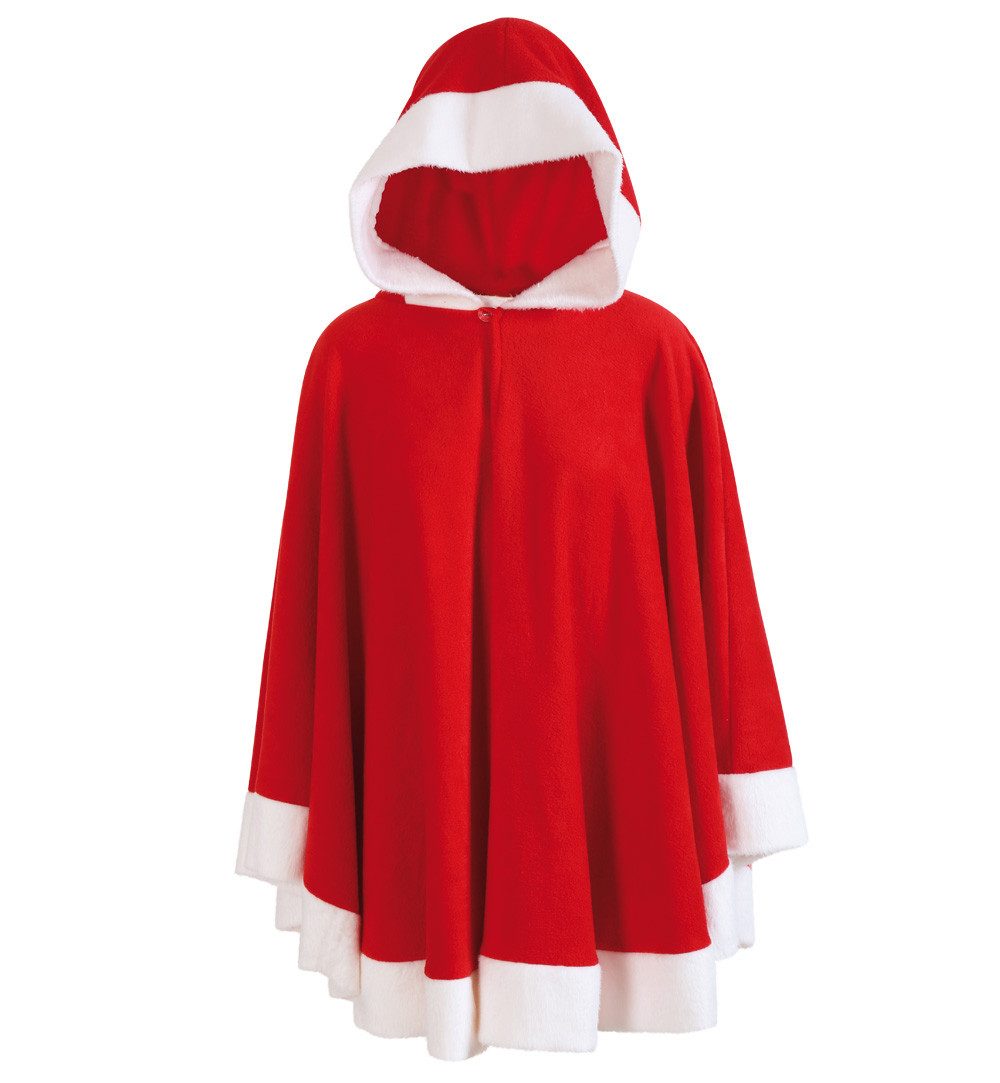 Fries Kostüm Damen Poncho Nikolaus Weihnachtsfrau Nikoline mit Kapuze Einheitsgröße