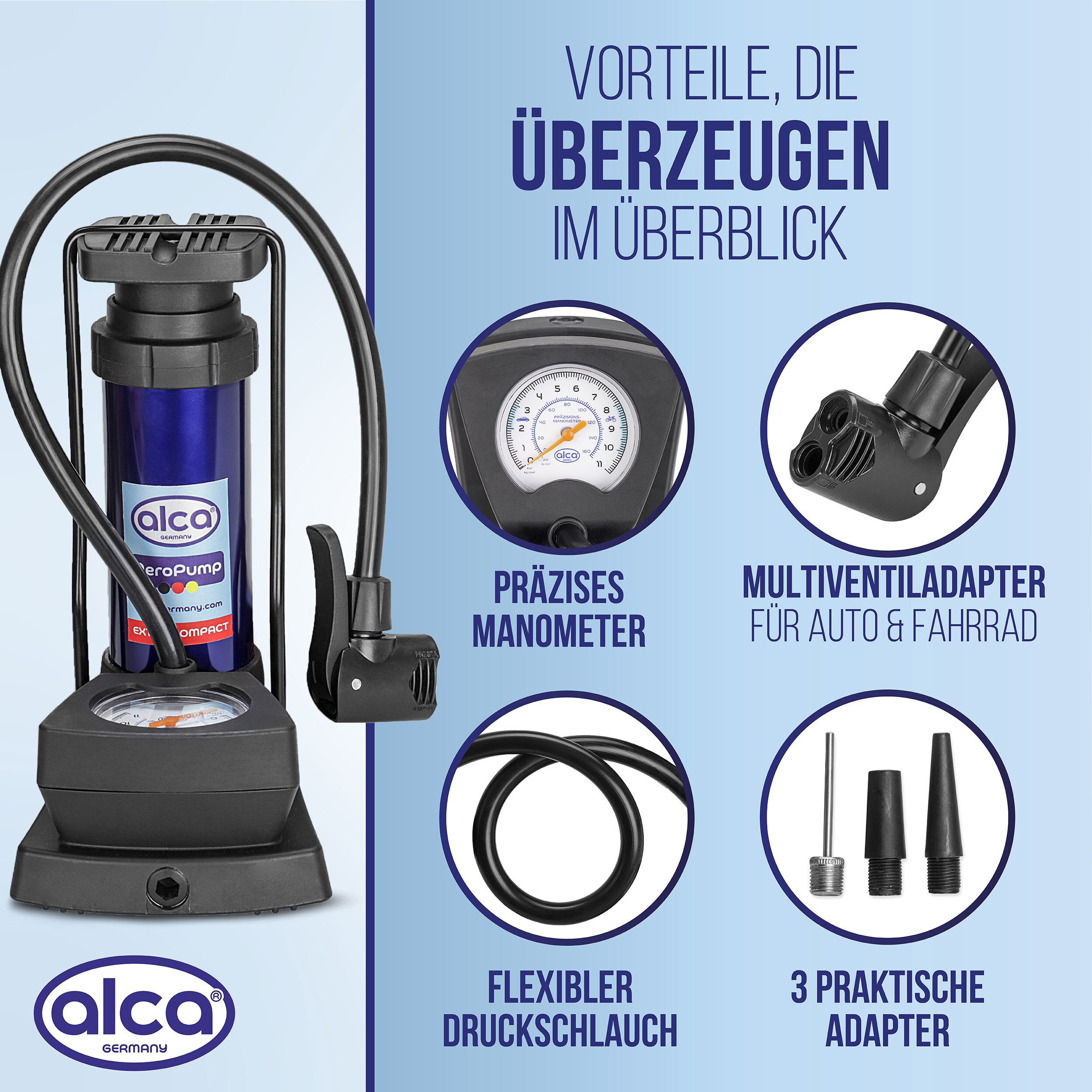 alca Luftpumpe Luftpumpe Mini Standfußpumpe Mini Standfußpumpe mit Manometer (1-tlg) – Bild 4 von 5