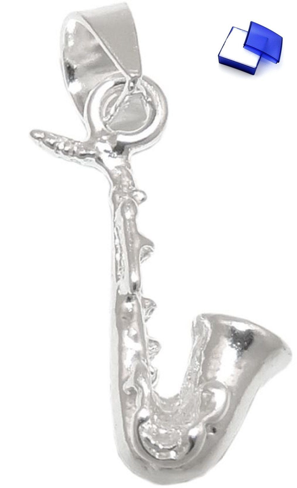 unbespielt Kettenanhänger Anhänger Blasinstrument Saxofon 925 Silber 16 x 6 mm inkl. kleiner Schmuckbox, Silberschmuck für Damen und Herren