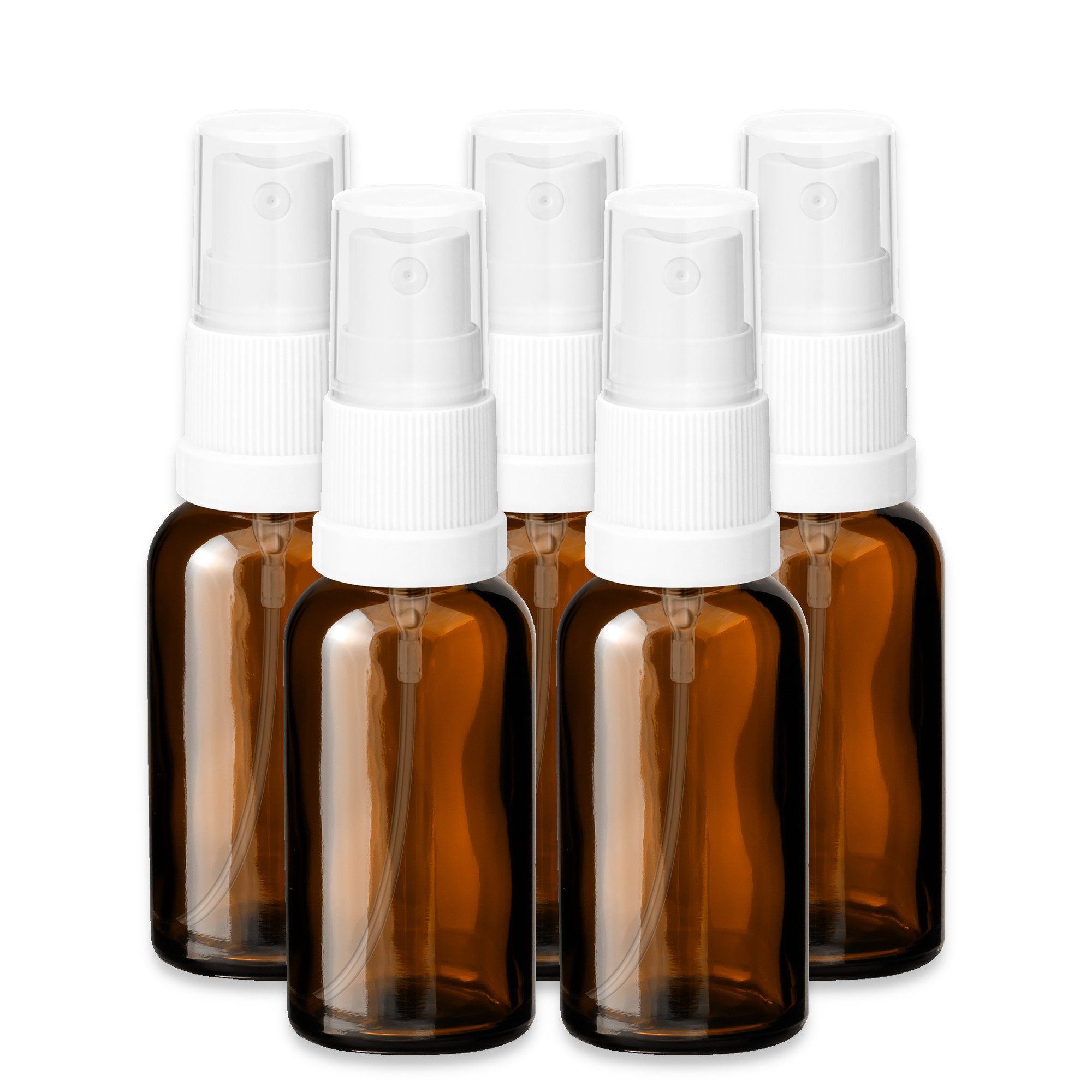 CK Verpackung GmbH Zerstäuberflasche 5x Glasflasche braun 30 ml mit weißem Zerstäuber Sprükopf Pumpspray