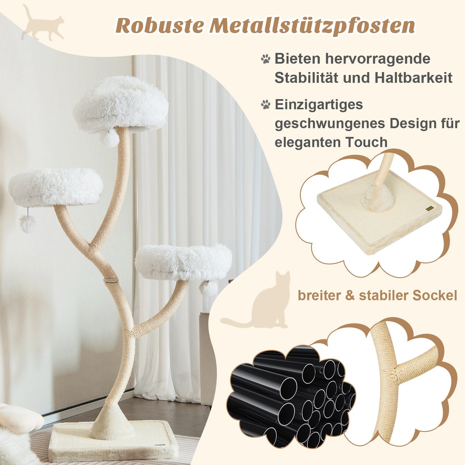 COSTWAY Kratzbaum Katzenbaum, mit 3 Plüschbälle, Metallgestell