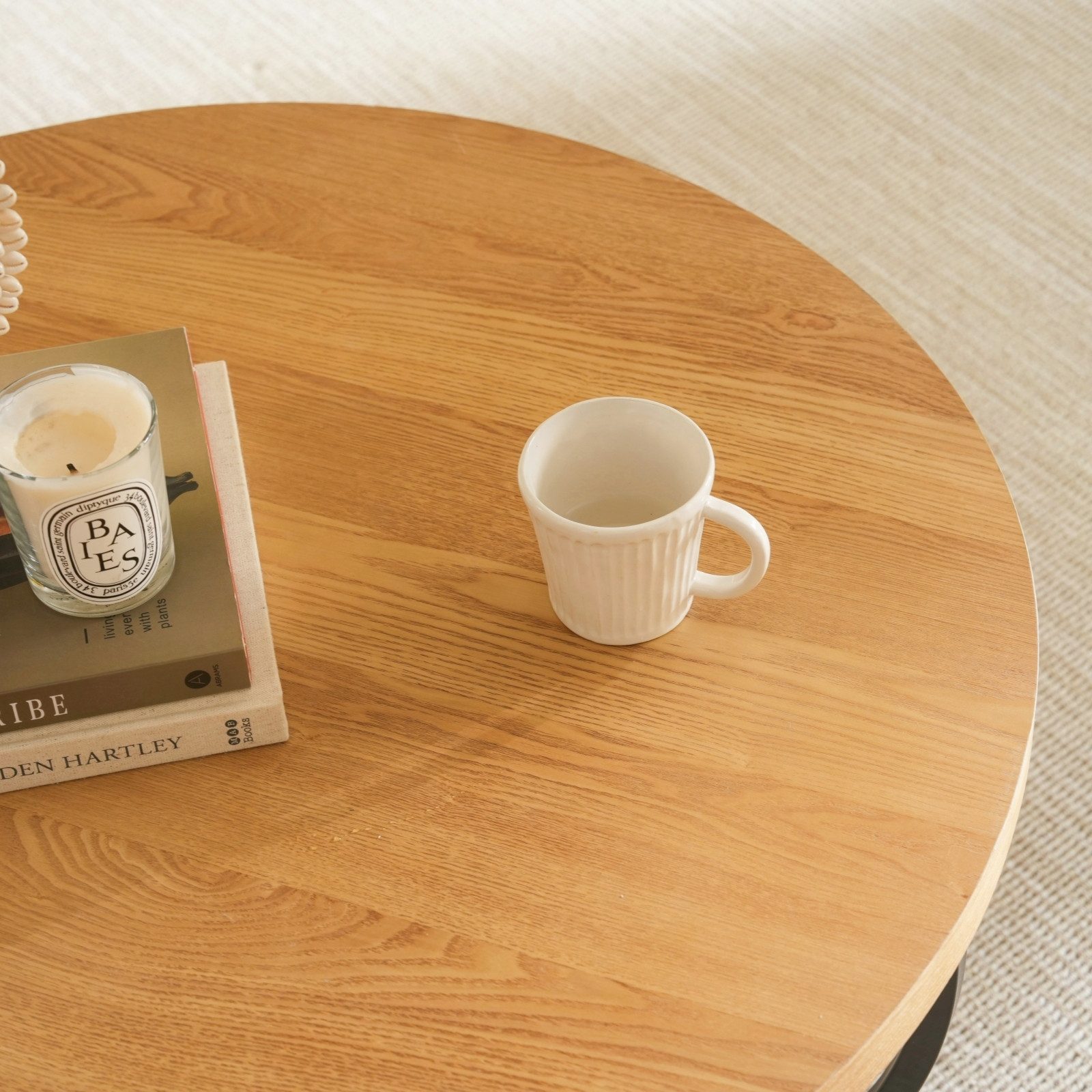 Cagnolier Couchtisch runder Couchtisch Ø80 cm mit Stauraum, 2 Ebenen (1-St), Wohnzimmertisch aus Holz für Sofa, modern & schlicht in Natur – Bild 4 von 5