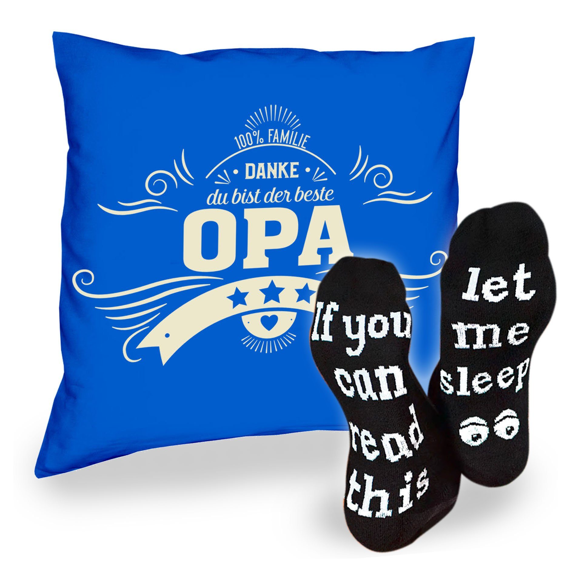 Soreso® Dekokissen Kissen Danke Opa & Sprüche Socken Sleep, Vatertagsgeschenk Opa Männer royal-blau