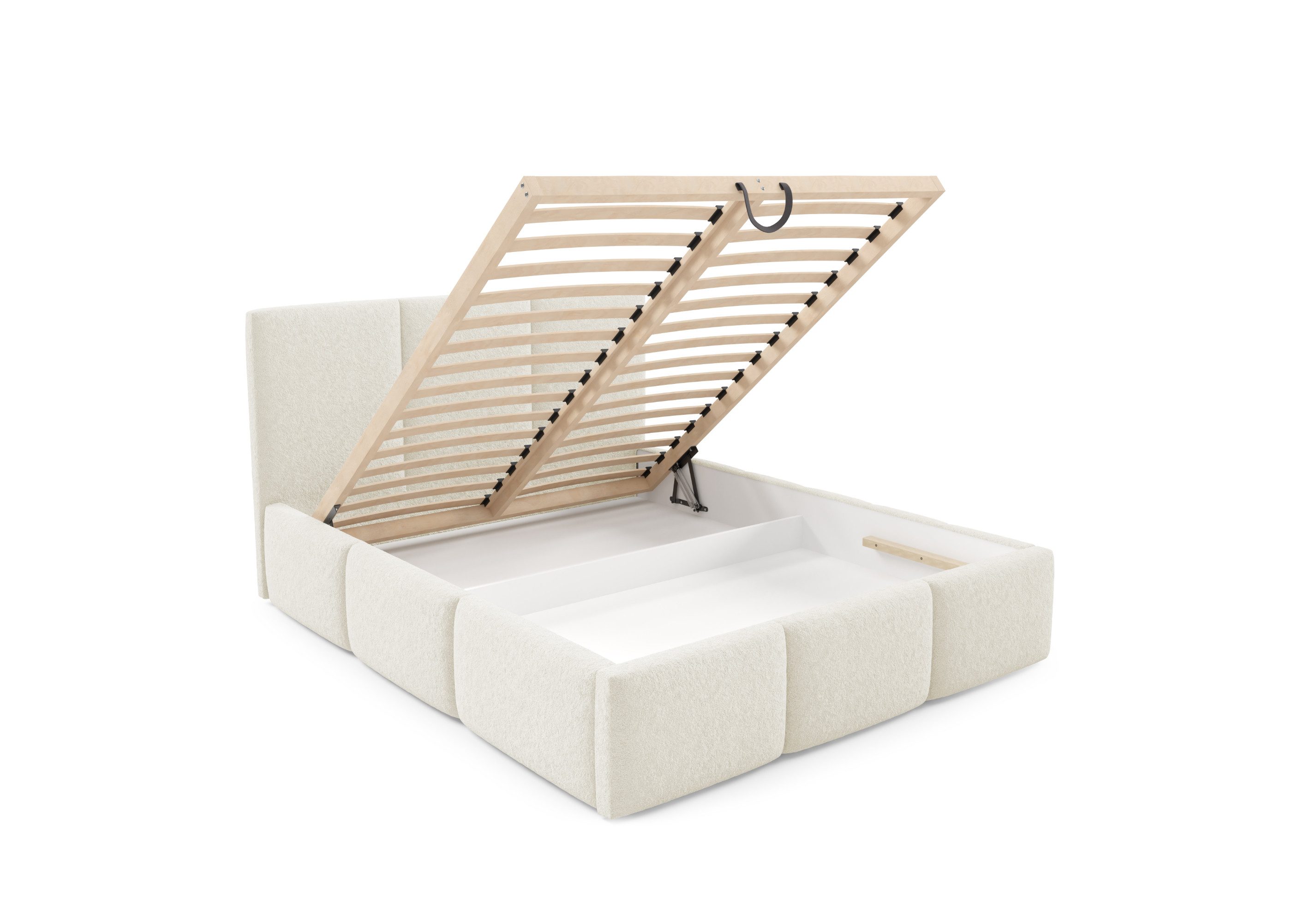 Home Collective Polsterbett Bett mit Stauraum Doppelbett Bettgestell mit Lattenrost (Größen: 140x200, 160x200, 180x200), weich gepolstert modernes Design Creme – Bild 4 von 5