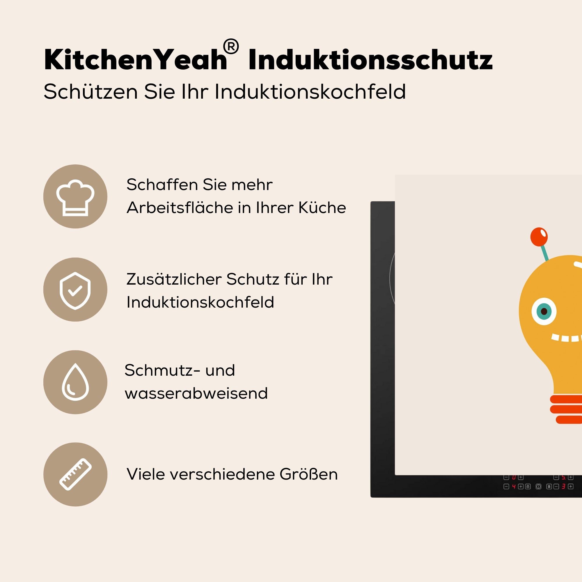 Gesicht - Arbeitsfläche Vinyl, Roboter Kinder, - Antenne 60x52 Glühbirne Herdblende-/Abdeckplatte Ceranfeldabdeckung Mobile nutzbar, tlg), - (1 - cm, MuchoWow