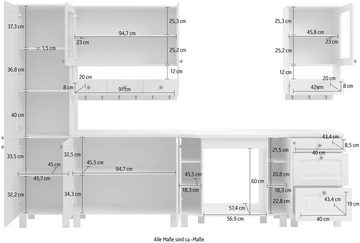 Kochstation Küchenzeile KS-Osby, Kiefer massiv, Breite 296 cm, ohne E-Geräte