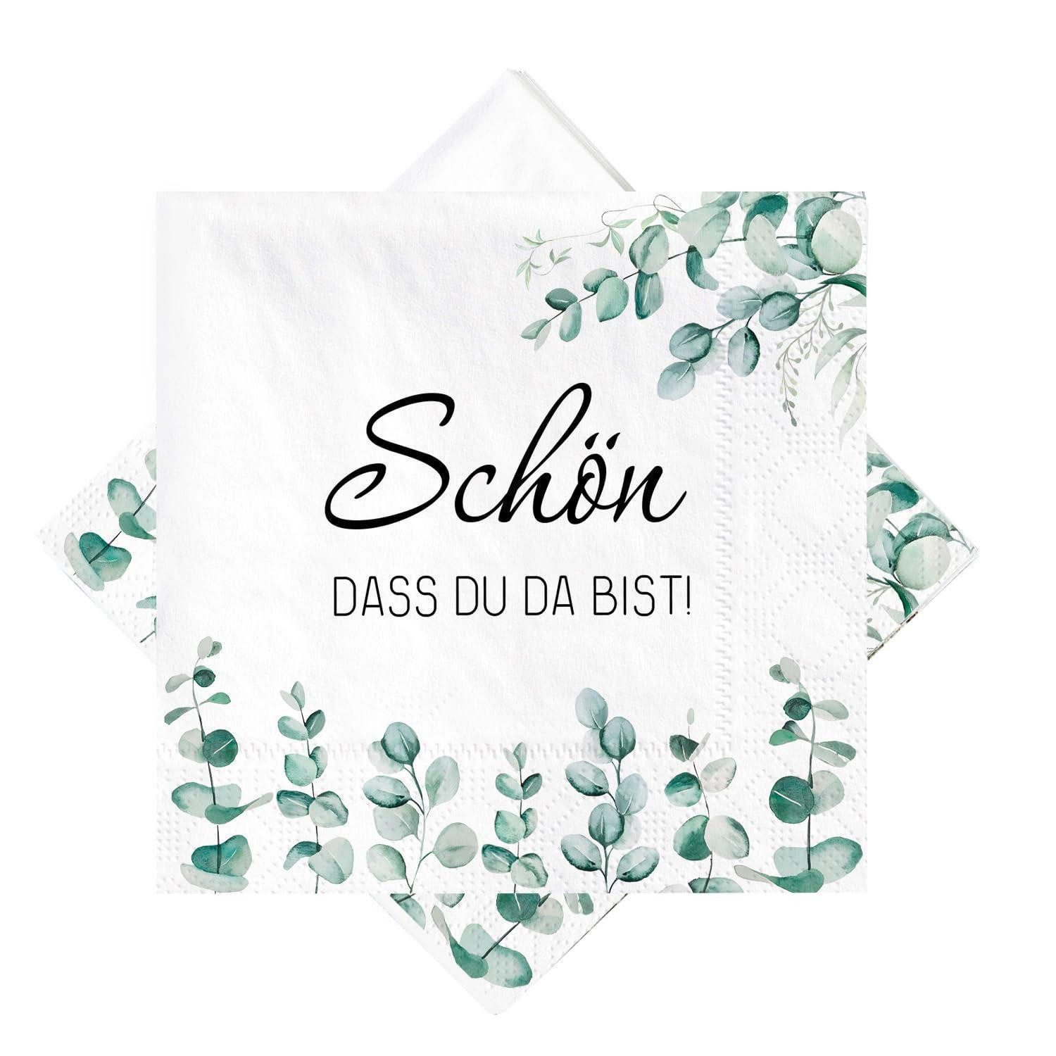 LuxusKollektion Papierserviette Servietten Eukalyptus Schön Dass Du Da Bist 33x33cm 40Stk, (40 St)