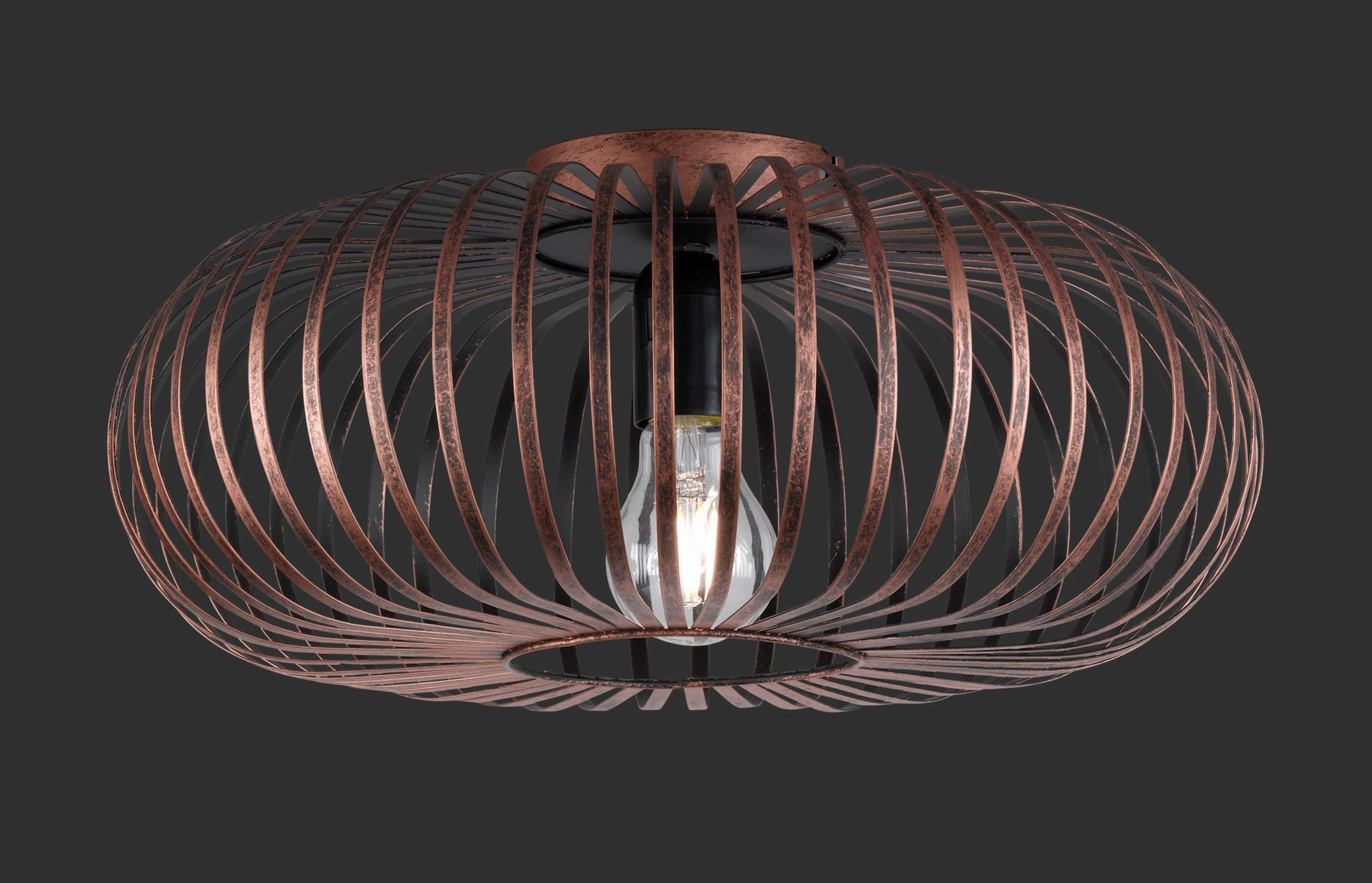 Licht-Erlebnisse Deckenleuchte BREMKON, ohne Leuchtmittel, Metall Ø 40 cm in Kupfer Antik E27 rund Industrie Design Drahtschirm