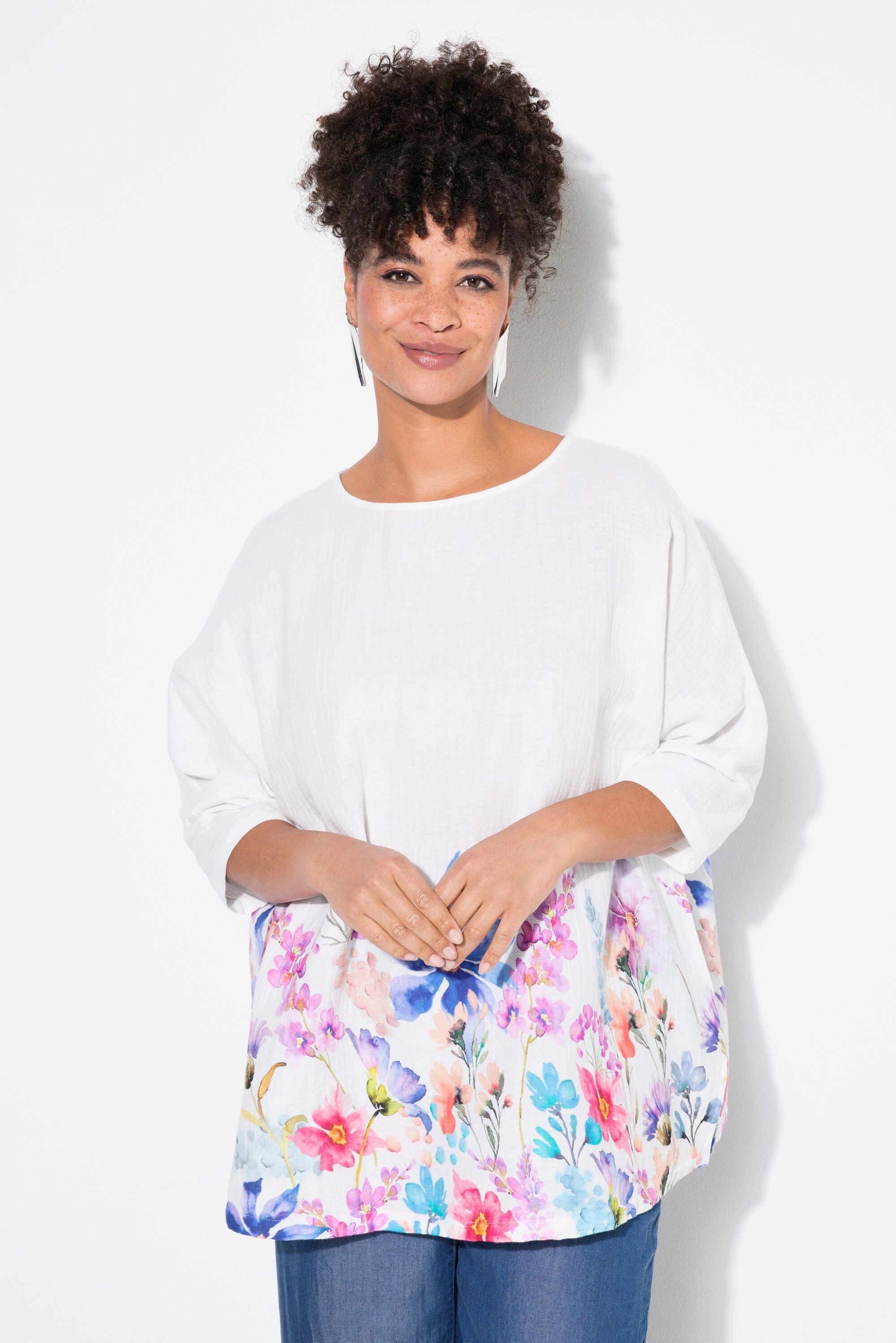 MIAMODA Longbluse Bluse oversized Musselin Blüten günstig online kaufen